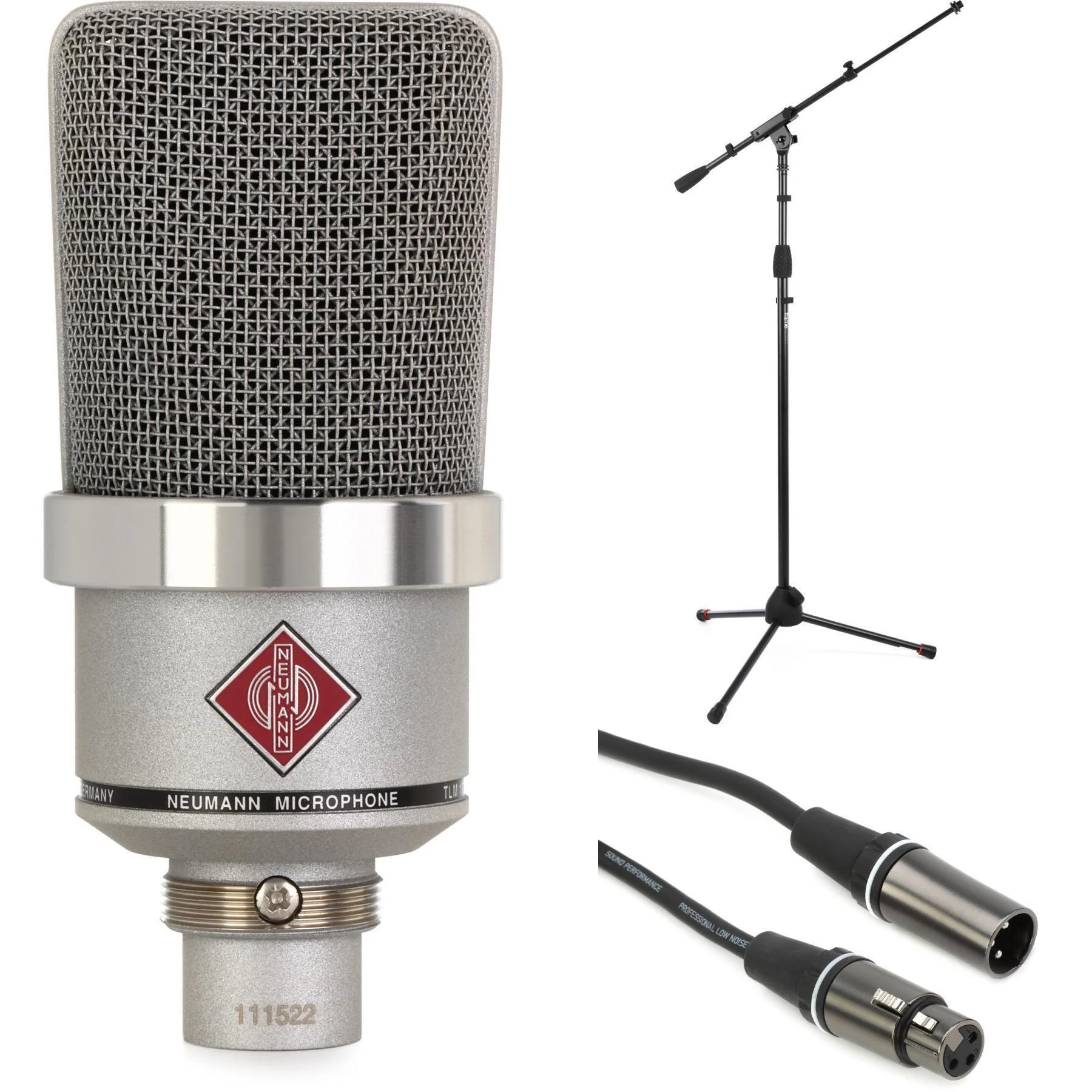 Neumann TLM 102 大振膜电容麦克风套装，含支架和线缆 - 镍色