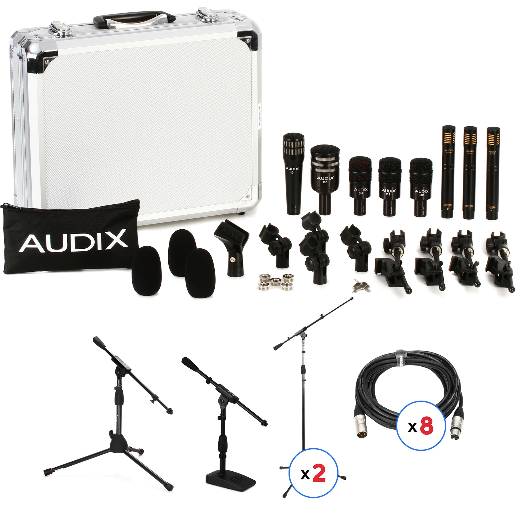 Audix DP7 Plus 鼓组套装，含支架和线缆