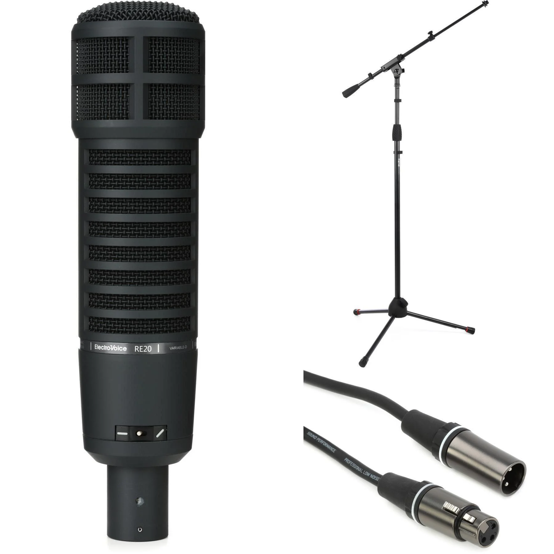Electro-Voice RE20 动圈麦克风套装，含支架和线缆 - 黑色