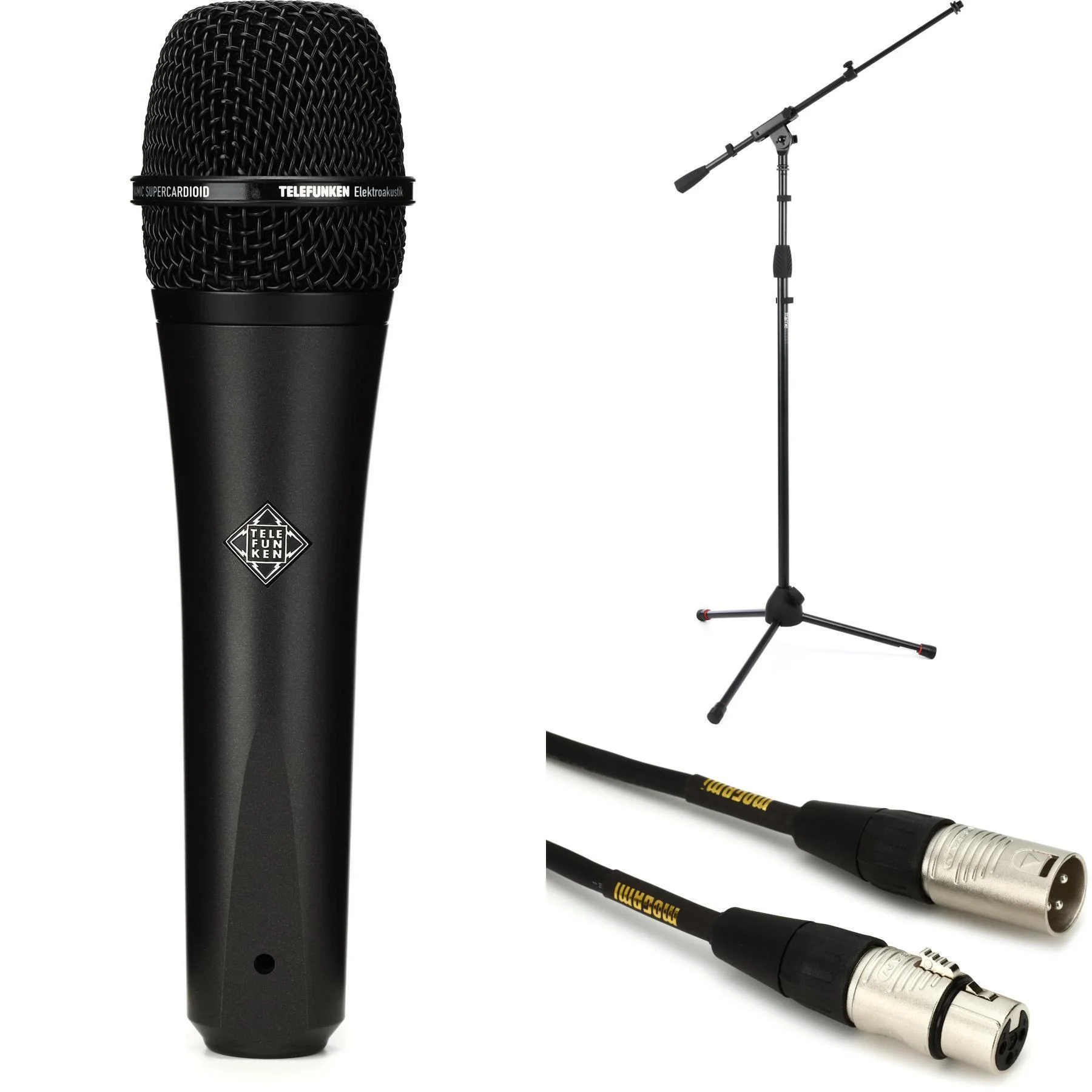 Telefunken M80 超心形动圈麦克风套装，含支架和线缆 - 黑色