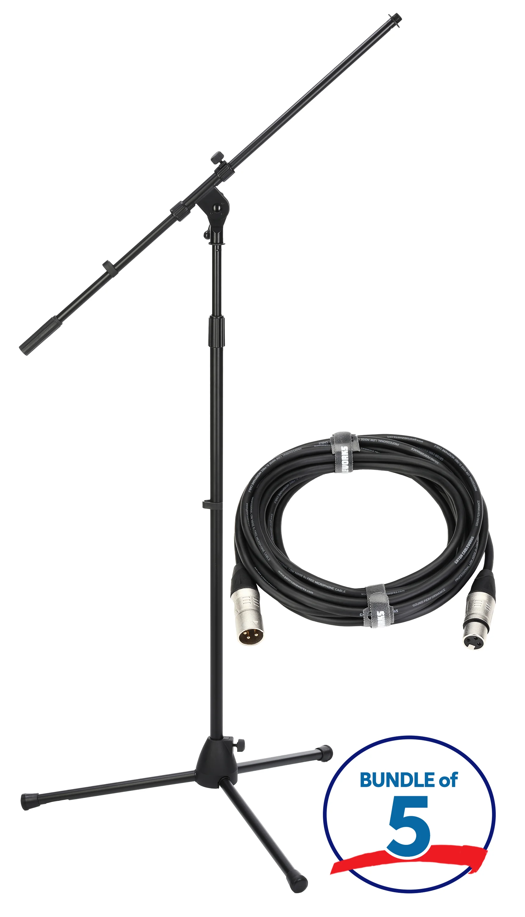 On-Stage MS7701B 欧式吊杆麦克风支架和 XLR 线缆 - 5 支装