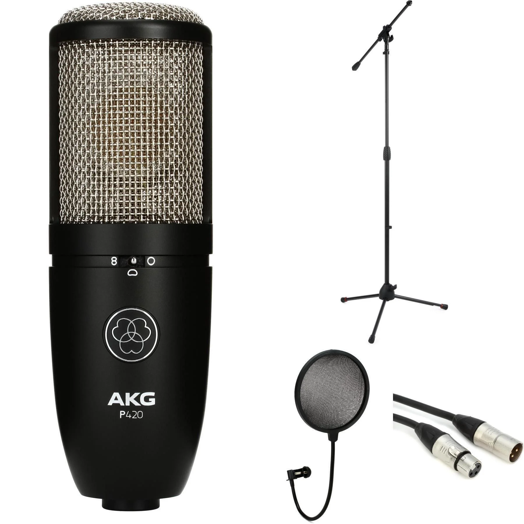 AKG P420 大振膜电容麦克风套装，含支架、防喷罩和线缆