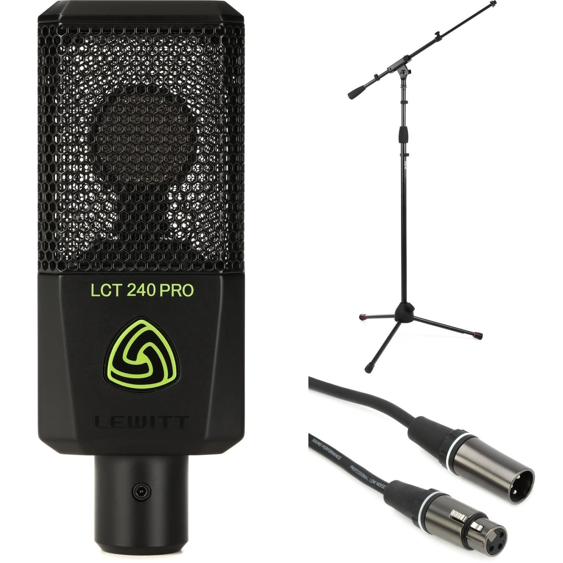 Lewitt LCT 240 PRO 价值套装电容麦克风，含支架和线缆 - 黑色