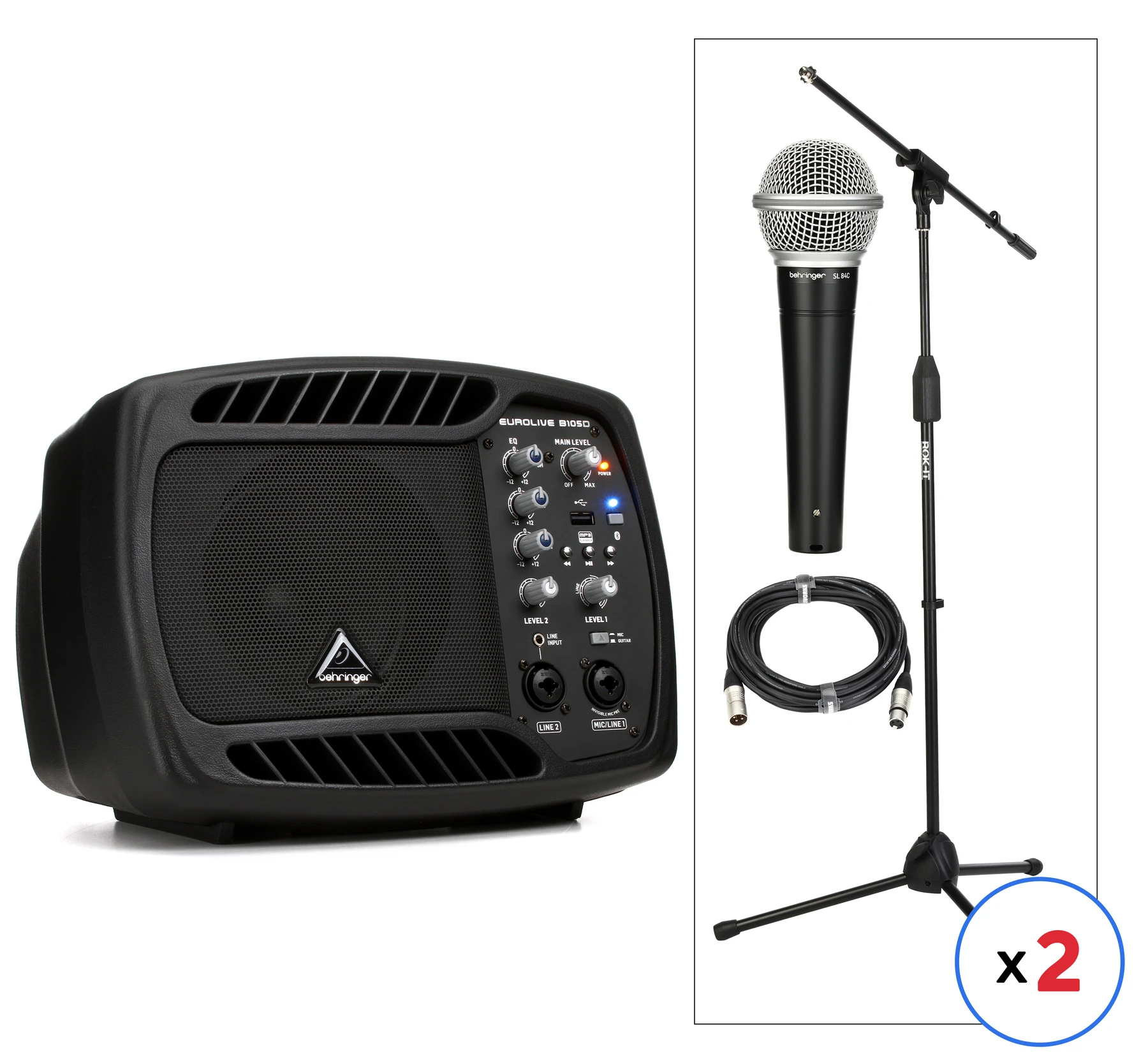 Behringer B105D 50W 5 英寸有源监听音箱和双麦克风套装