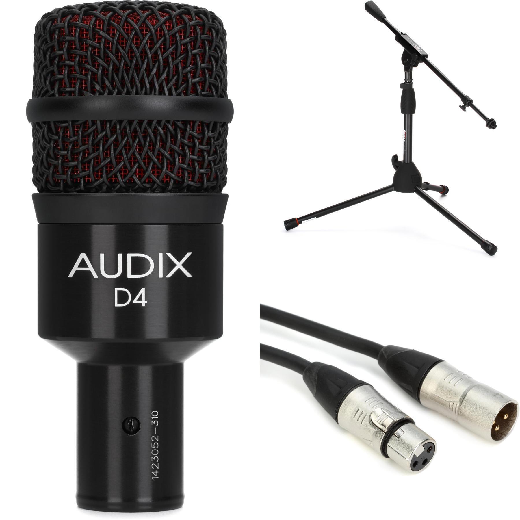 Audix D4 超心形动圈乐器麦克风套装，带支架和线缆
