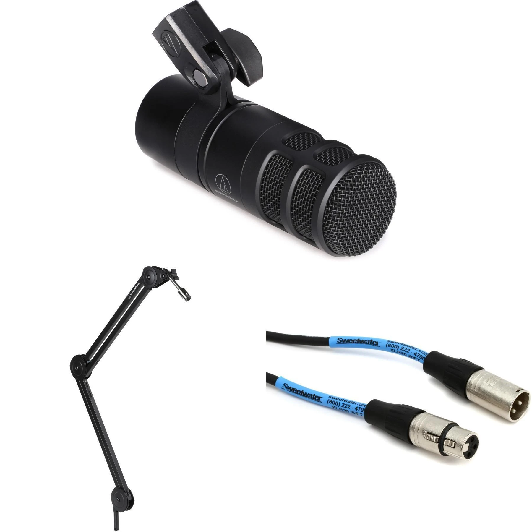 Audio-Technica AT2040 超心形动圈播客麦克风套装，含桌面吊臂支架和线缆