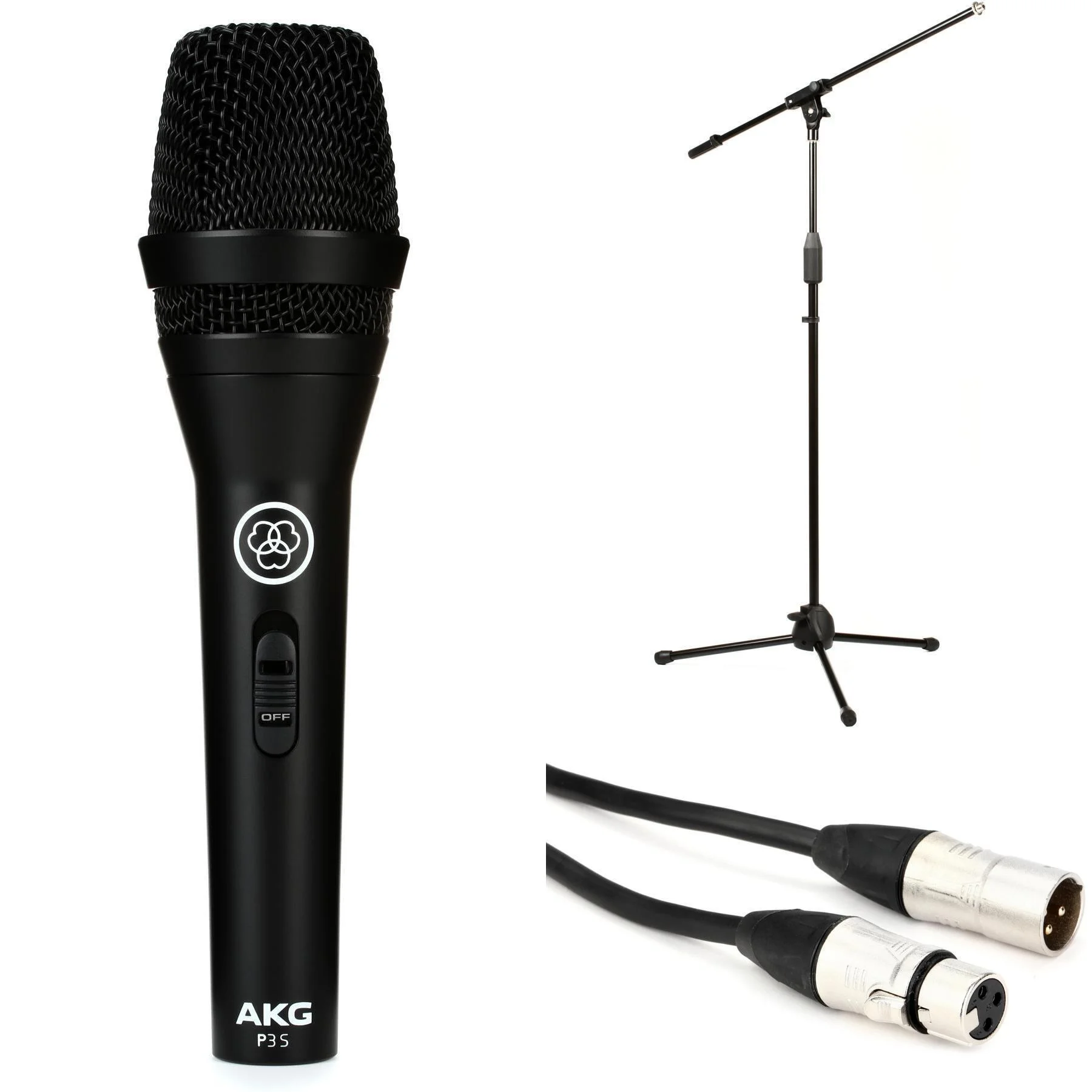 AKG Perception P3 S 心形动圈人声麦克风，带开/关开关、支架和线缆