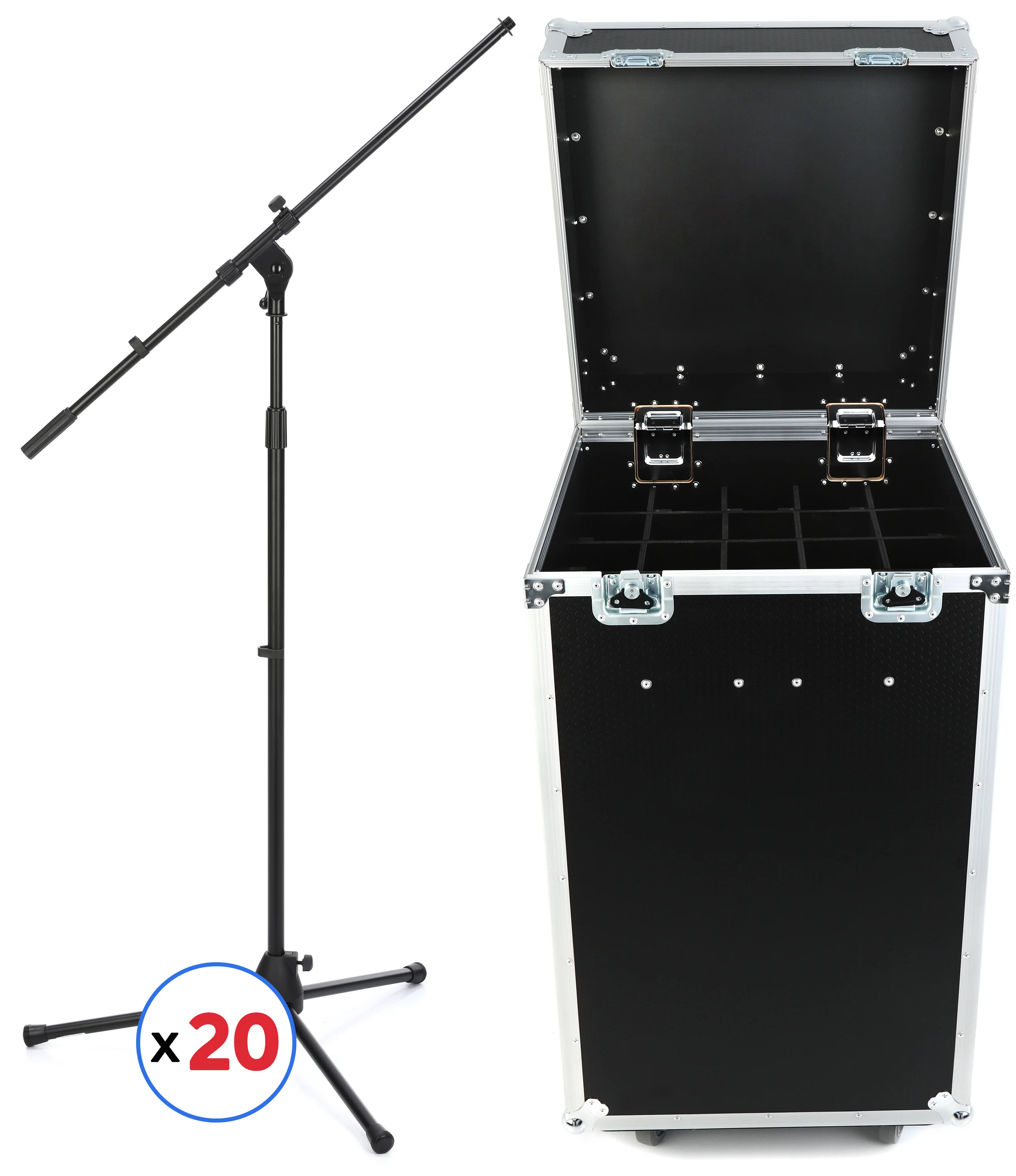 On-Stage MS7701B Euro 吊臂麦克风支架 20 支装，含箱体 - 黑色