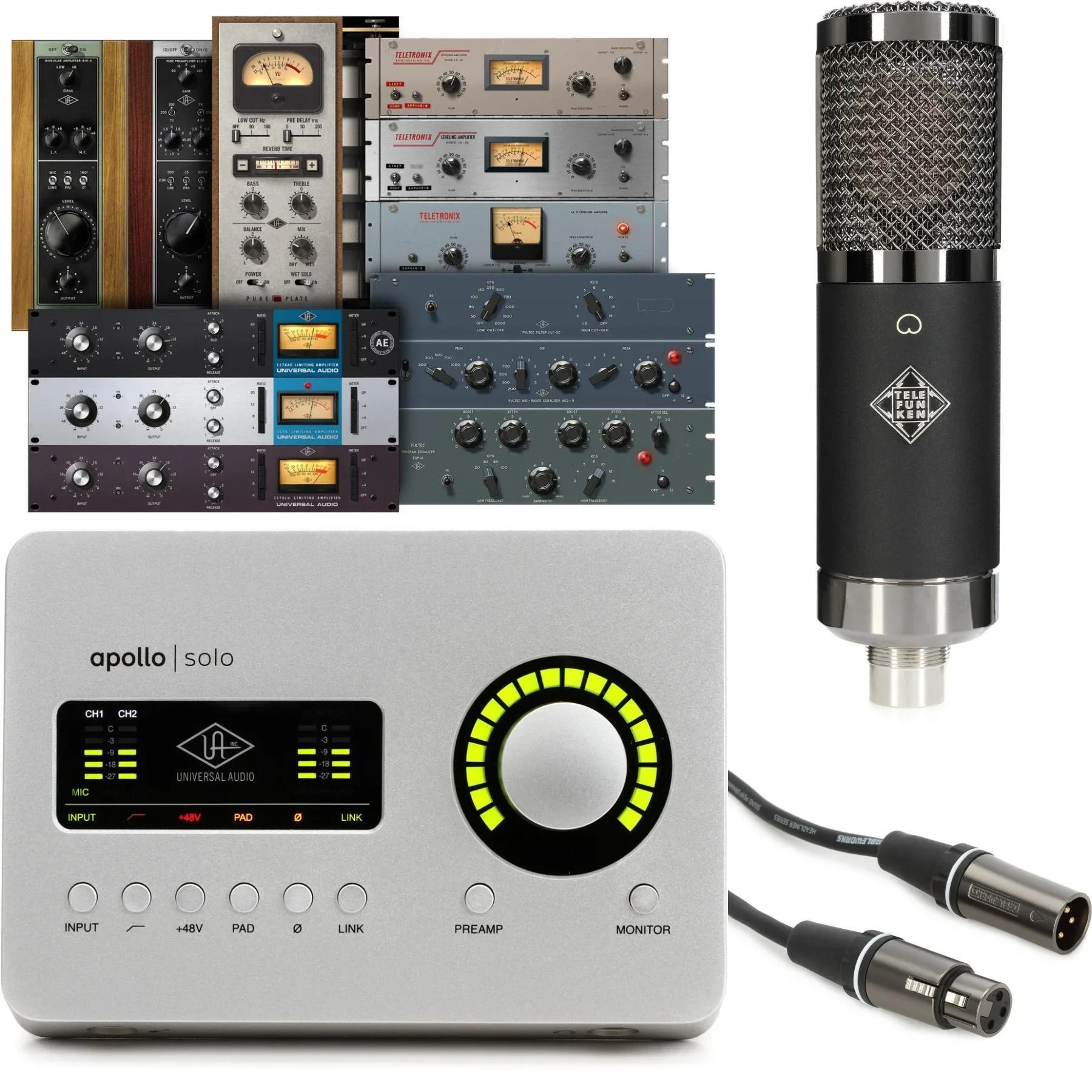 Universal Audio Apollo Solo 传承版 USB-C 音频接口，含 Telefunken TF17 FET 电容麦克风