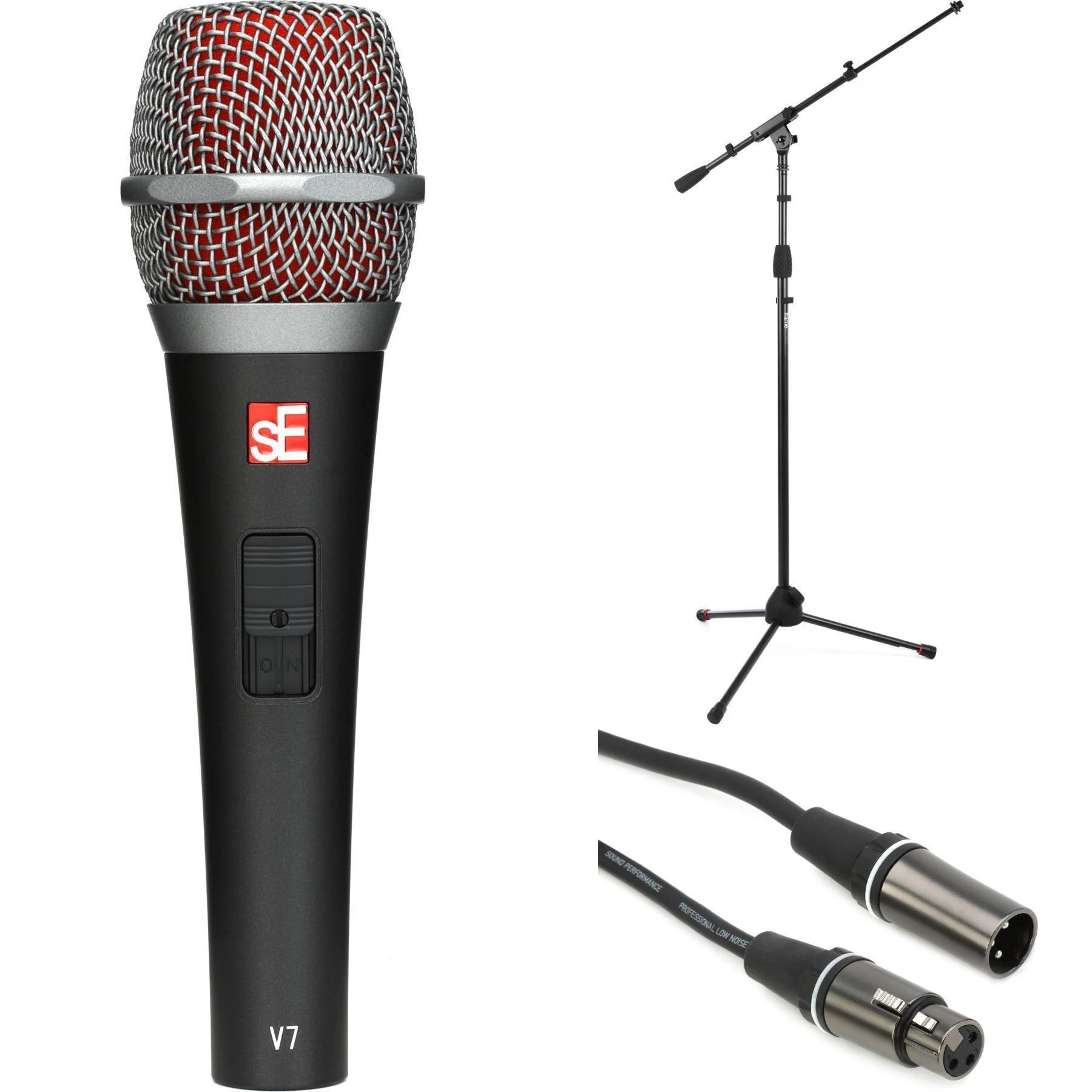 sE Electronics V7 Switch 超心形动圈手持人声麦克风套装，含支架和线缆