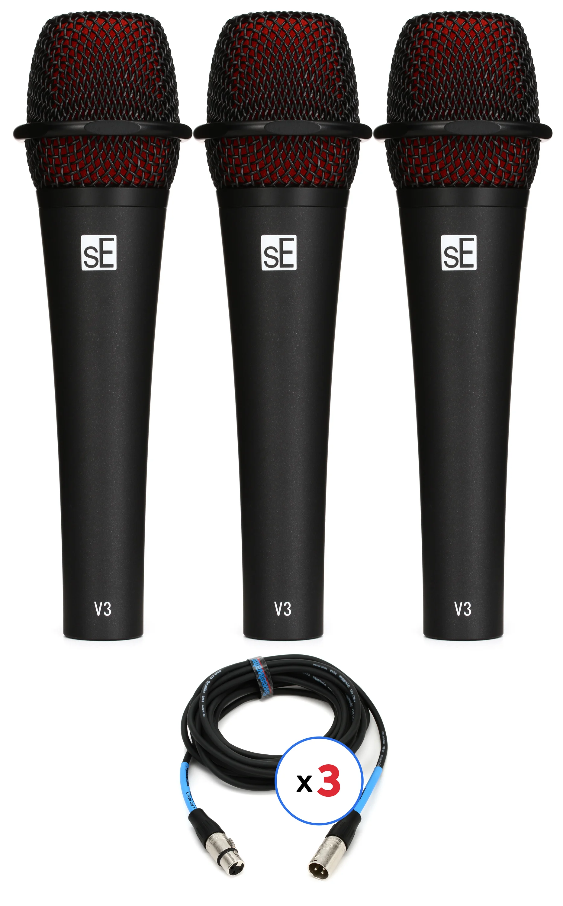 sE Electronics V3 心形动圈人声麦克风和 XLR 线缆 - 3支装