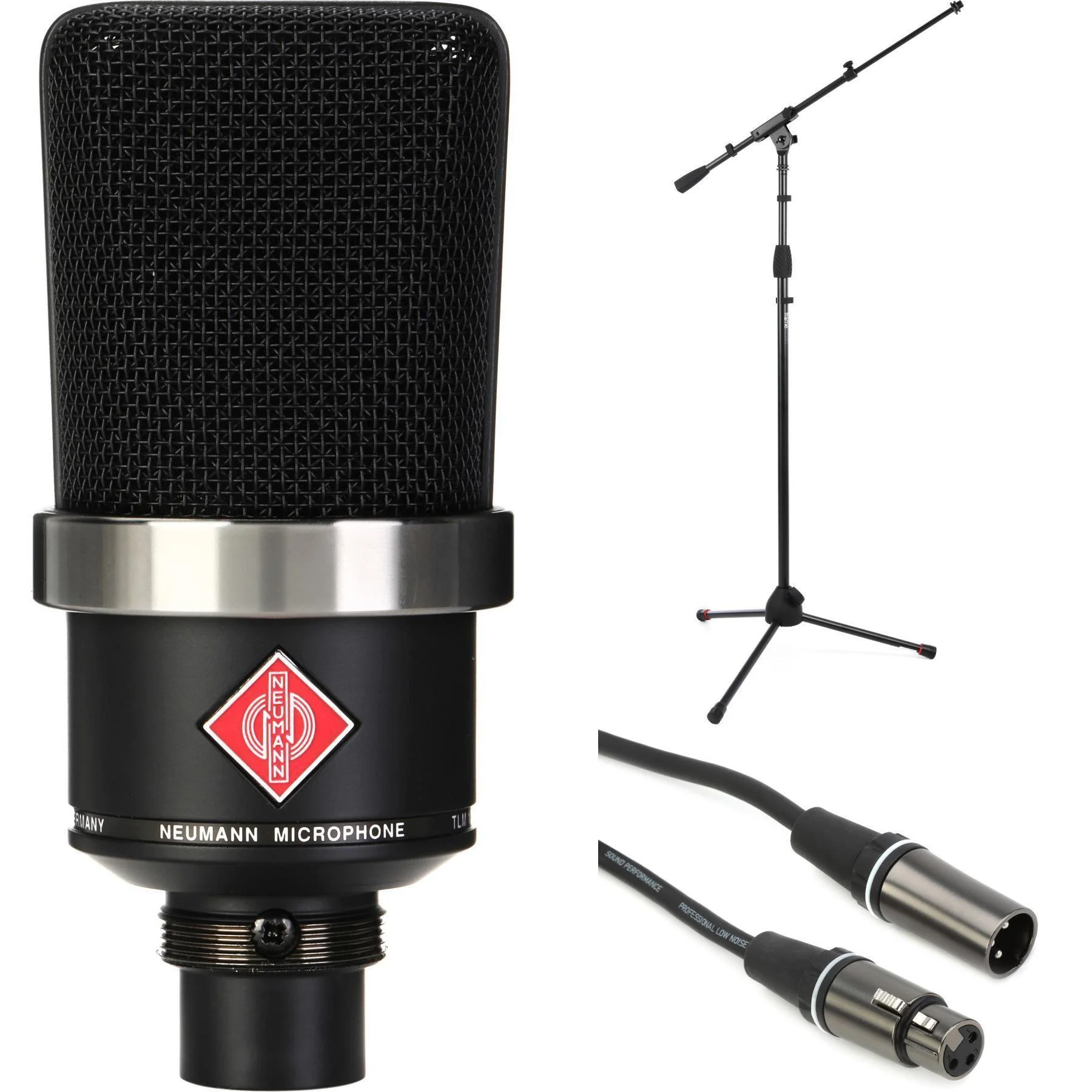 Neumann TLM 102 大振膜电容麦克风套装，含支架和线缆 - 哑光黑