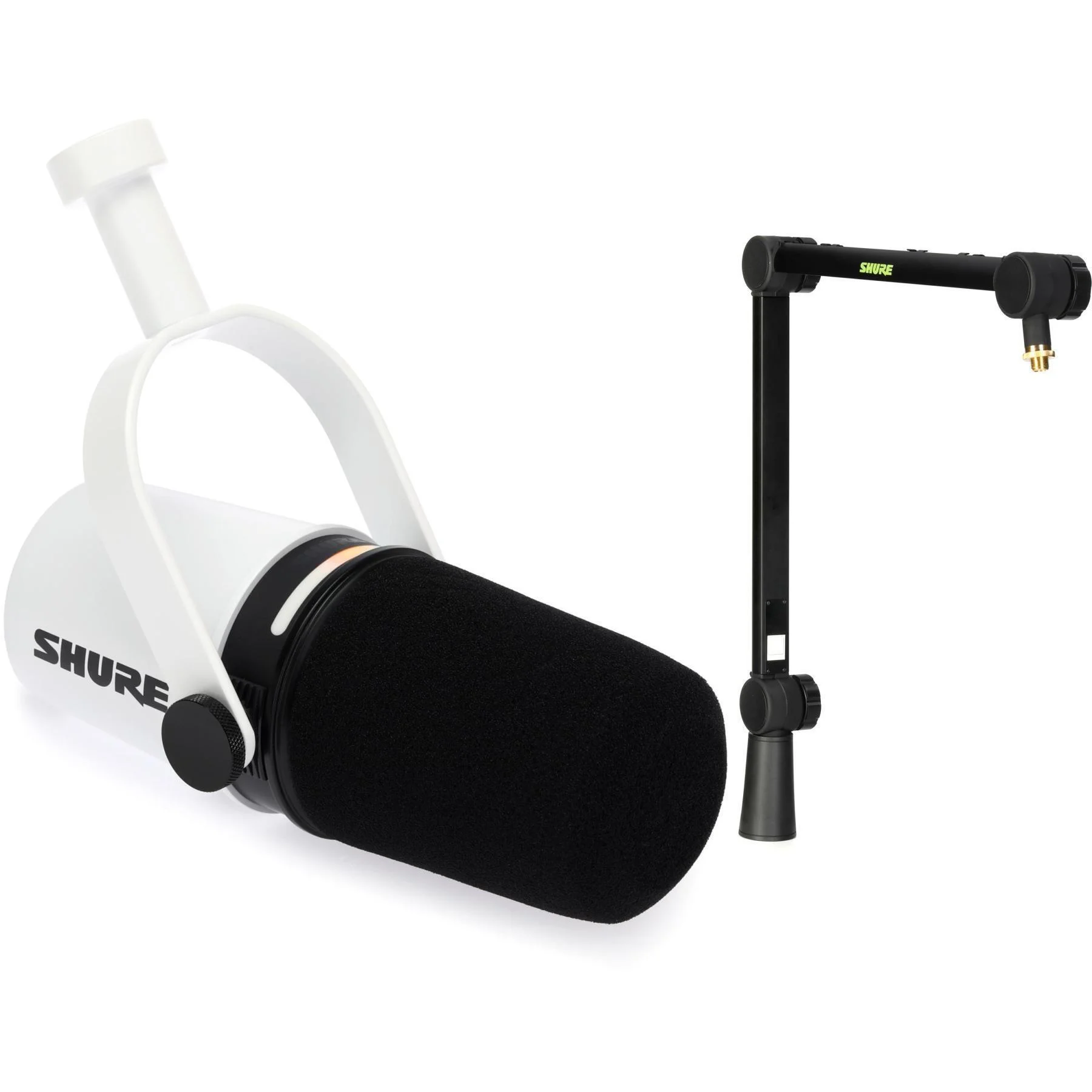 Shure MV7+ 混合播客麦克风，带桌面麦克风吊臂支架 - 白色