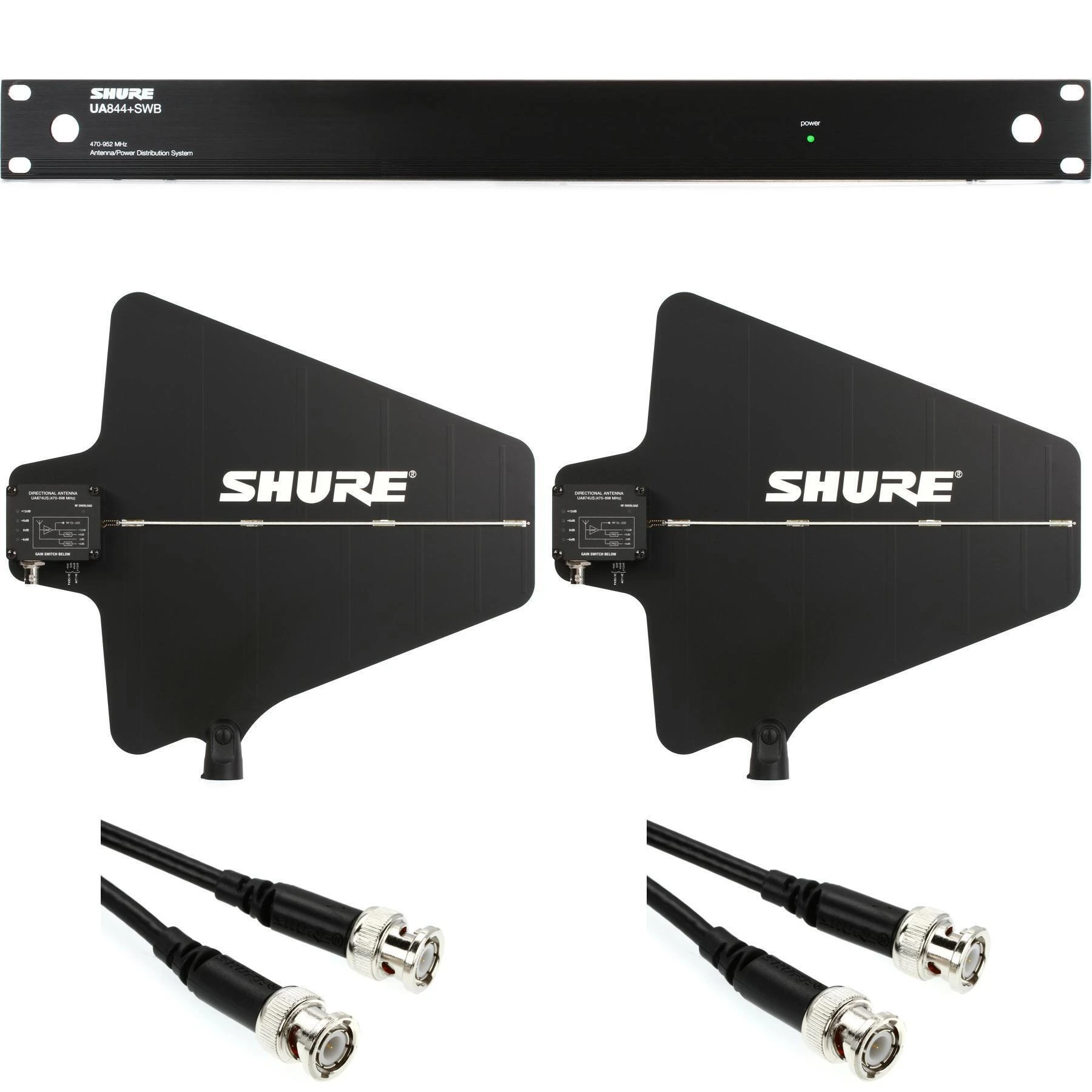 Shure UA844+SWB - 带天线的五路有源天线分配器/电源分配系统 - 470-698 MHz