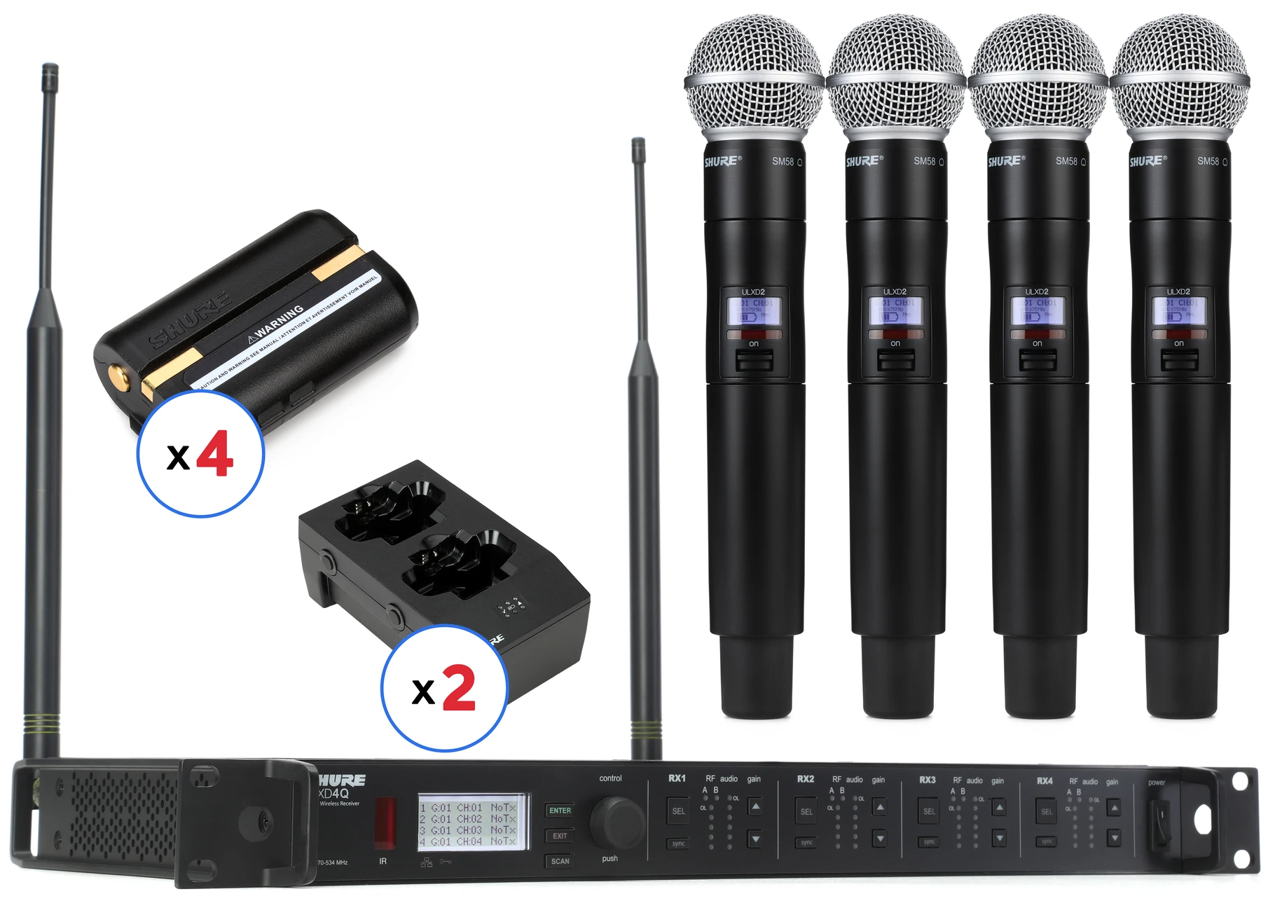 Shure ULXD4Q 配备 SM58 手持发射机的四通道无线系统 - G57 频段