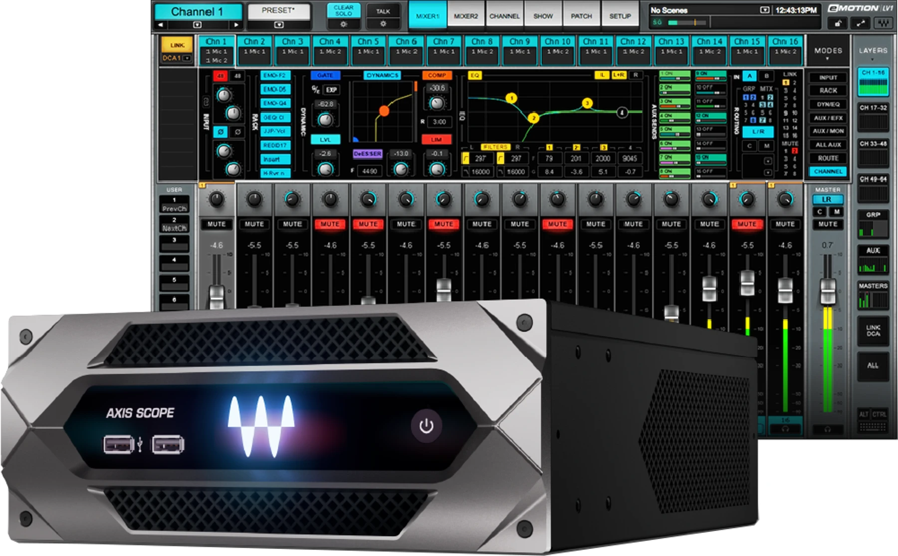 Waves eMotion LV1 64 通道调音台 + Axis Scope SoundGrid 系统