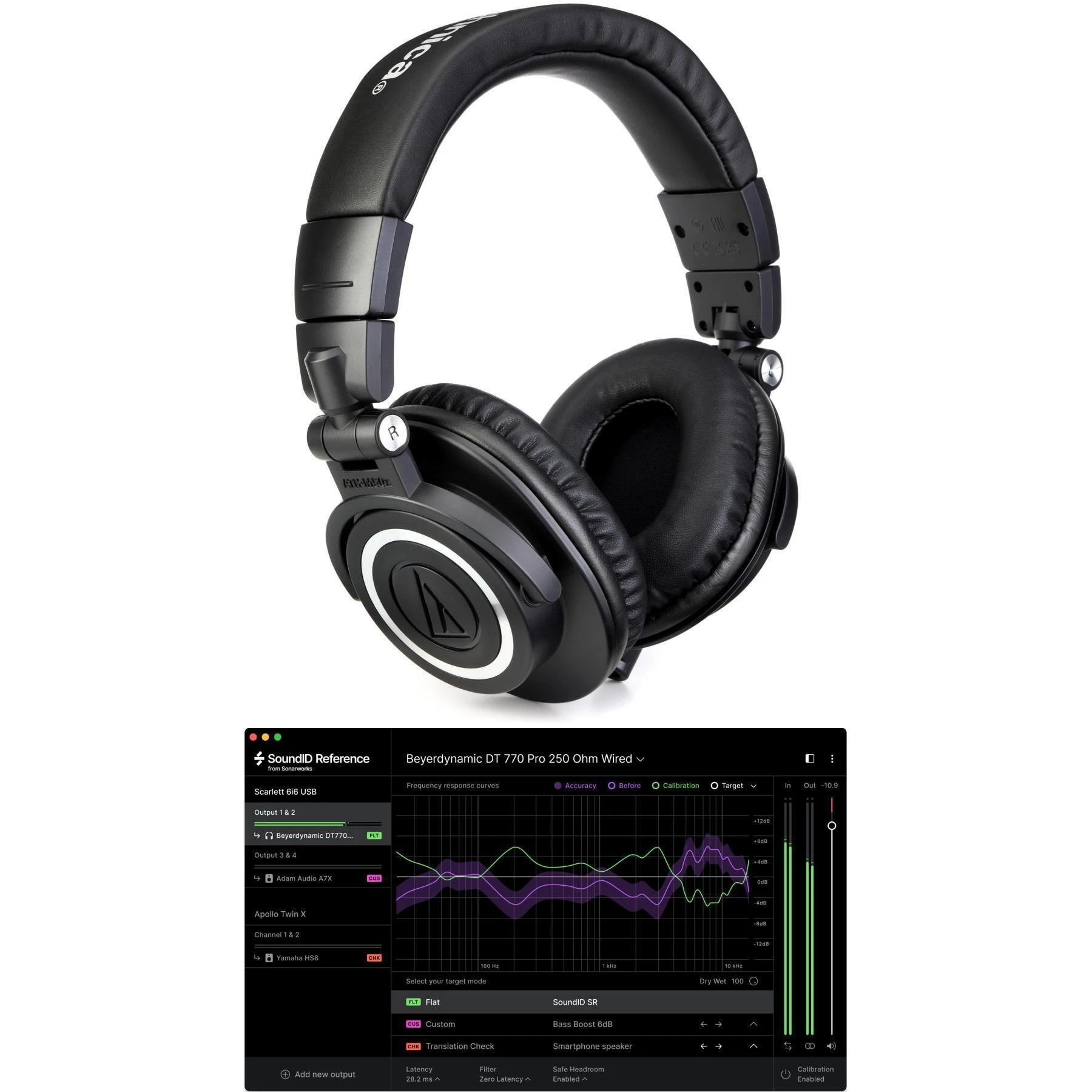 铁三角 ATH-M50x 封闭式录音室监听耳机，附带 Sonarworks SoundID Reference 插件