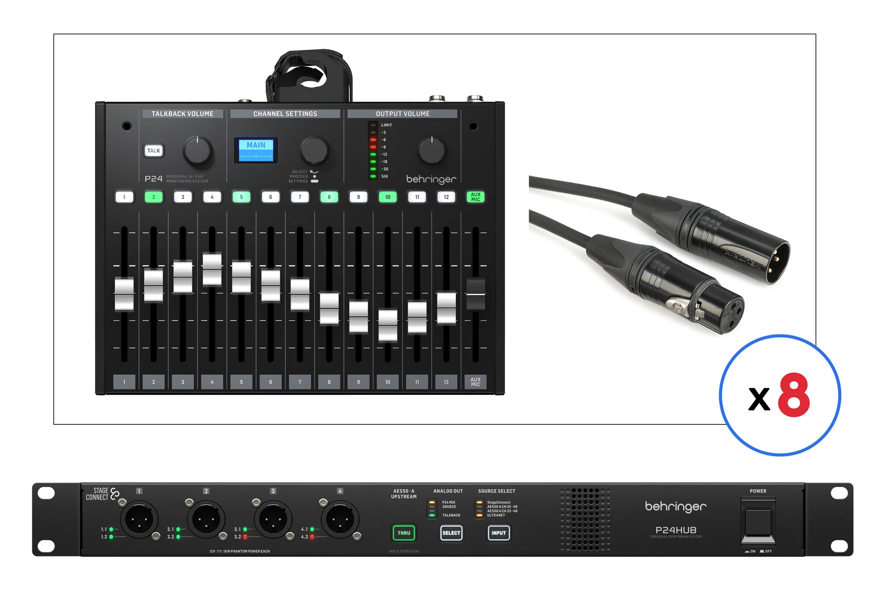 Behringer P24Hub StageConnect 集线器及（8 台）个人监听混音器套装