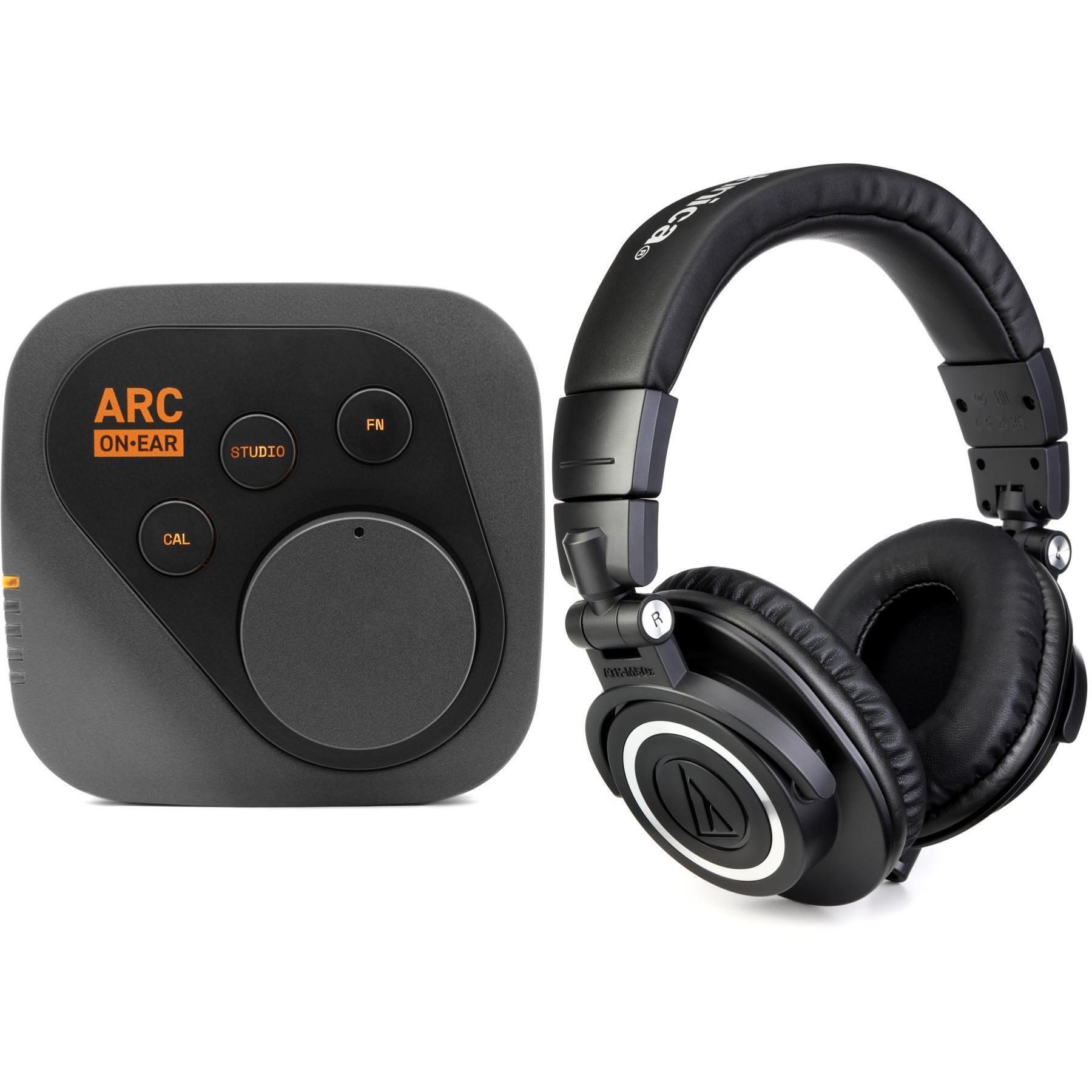 IK Multimedia ARC ON-EAR 头戴式耳机放大器，配备 Audio-Technica ATH-M50x 耳机