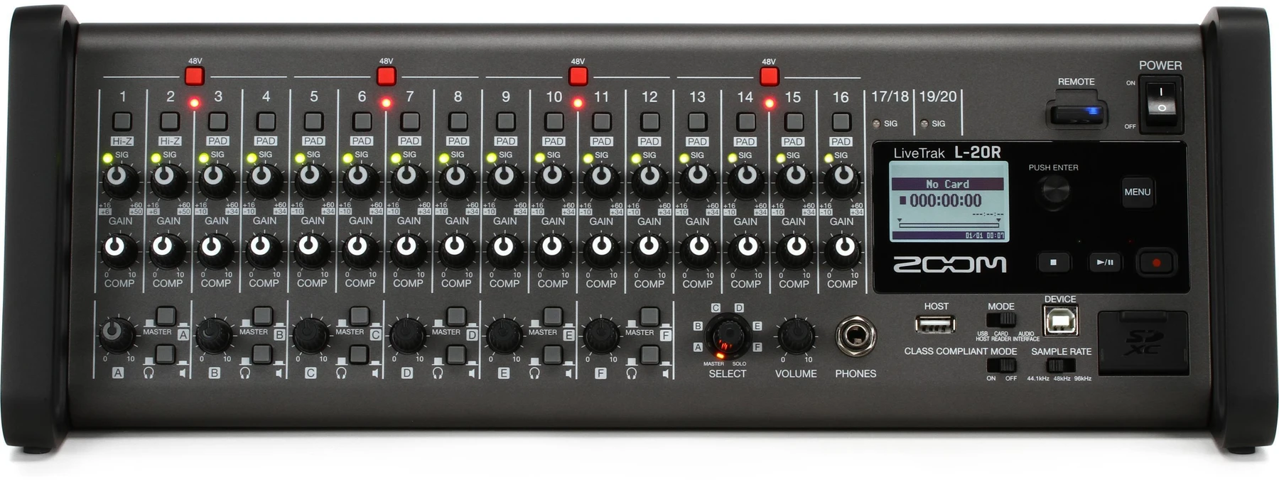 Zoom LiveTrak L-20R 20 通道远程控制数字调音台/录音机
