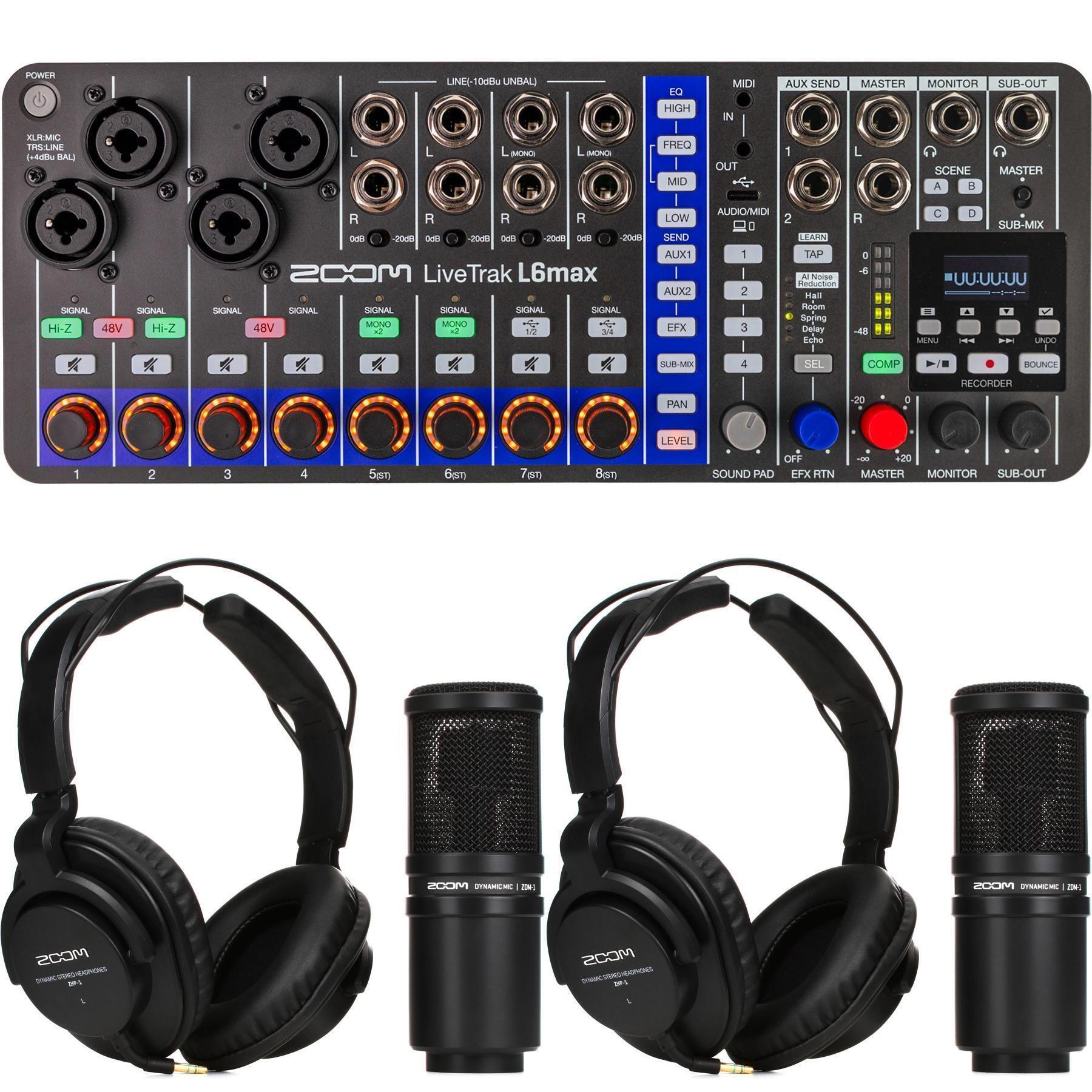 Zoom LiveTrak L6max 12 通道数字调音台（含 2 人 ZDM-1 播客麦克风套装）