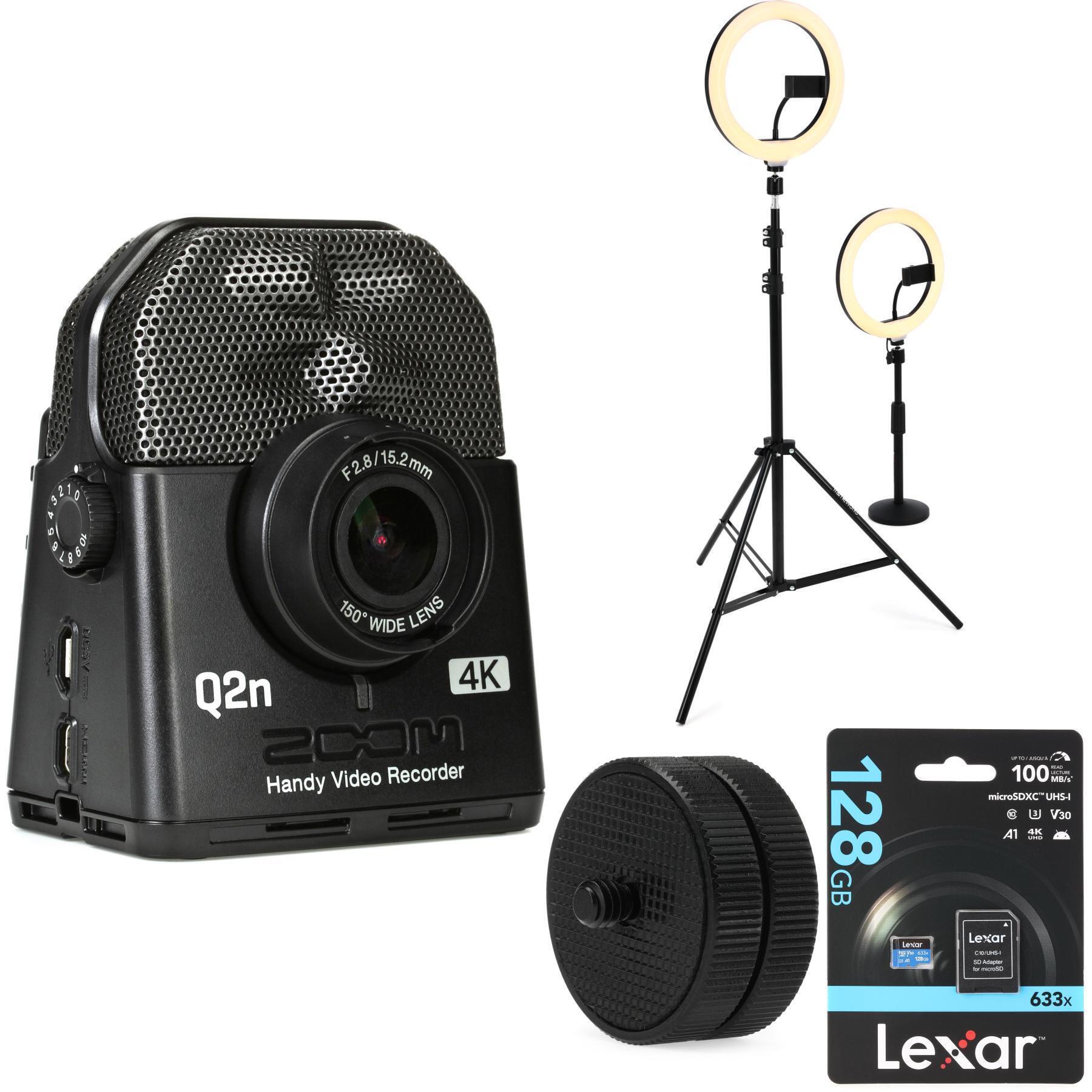 Zoom Q2n-4K 便携式视频录音机及 XY 麦克风、环形灯和 SD 卡套装