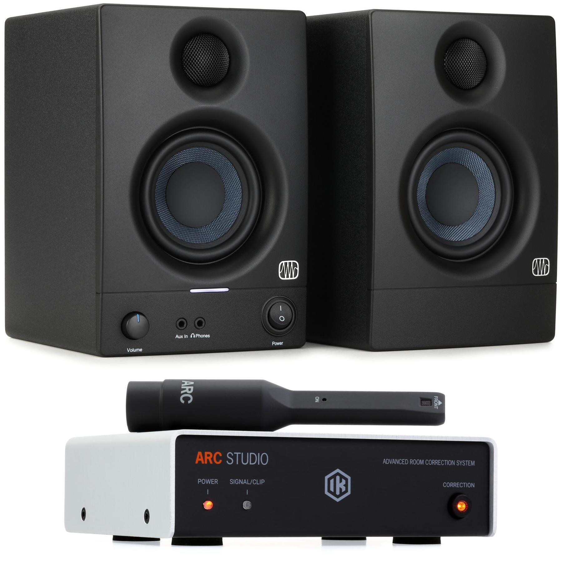 PreSonus Eris 3.5 3.5 英寸有源录音室监听音箱，配 IK Multimedia ARC Studio 房间校正系统——第二代，黑色