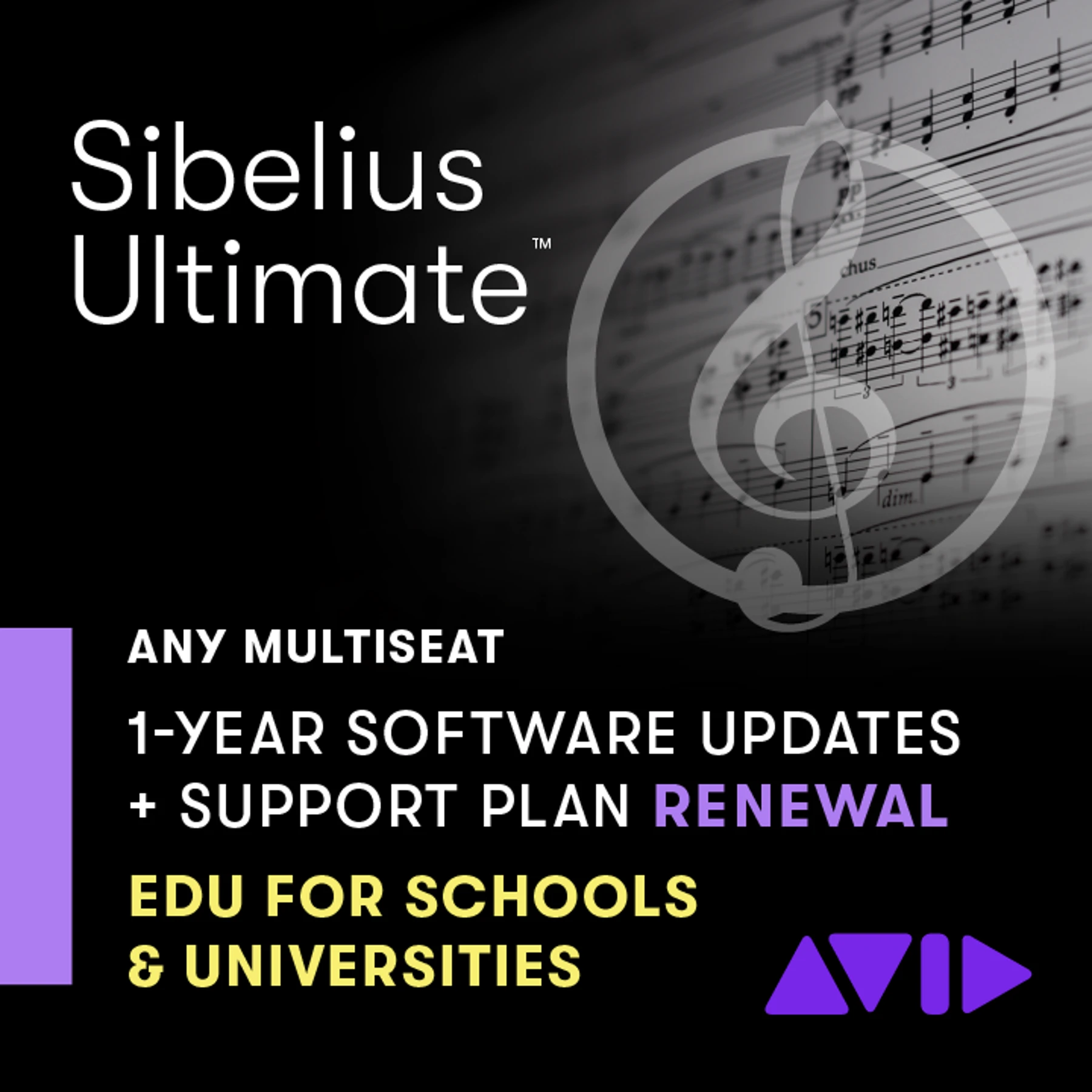 Avid Sibelius | Ultimate 多用户站点许可证（每席位，最低 5 席位）1 年软件更新与支持续订