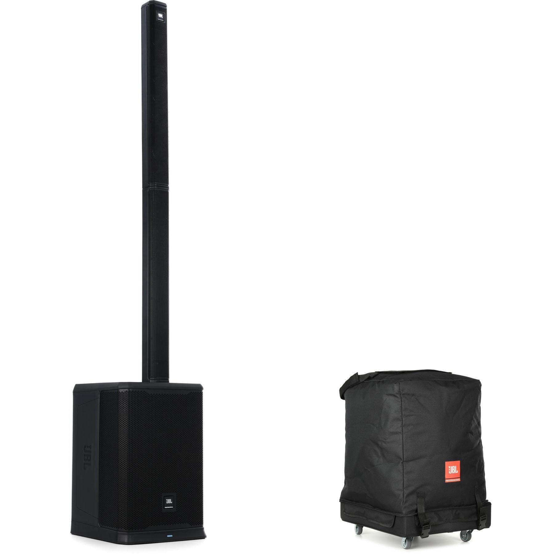 JBL PRX ONE 有源柱式 PA 扬声器，配备 Transporter 滚轮底座