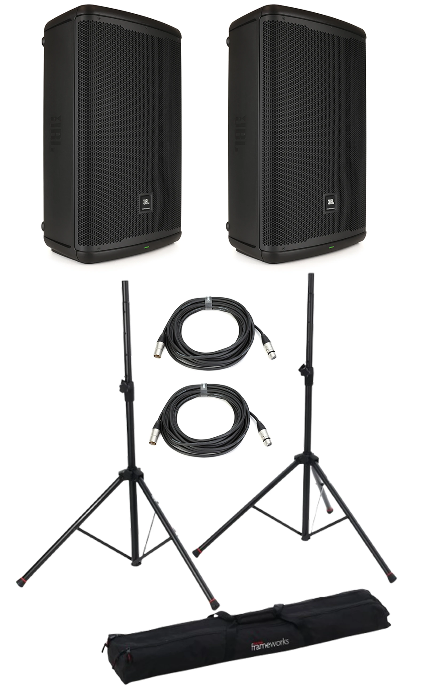 JBL EON715 Speaker Pair with Stands and Cables