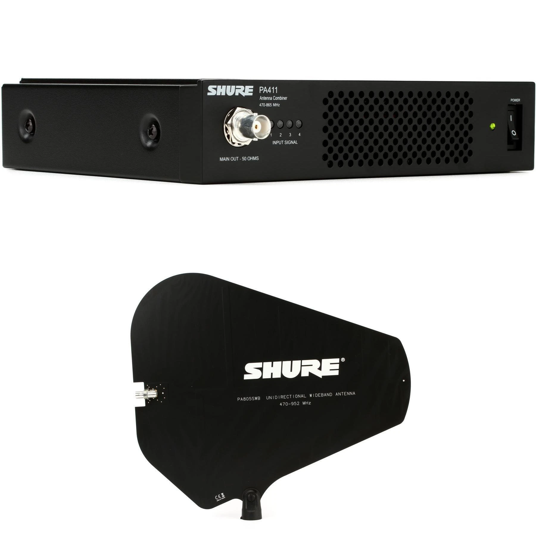 Shure PA411 用于 PSM 300 系列无线系统的天线合并器及 PA805SWB 无源定向天线