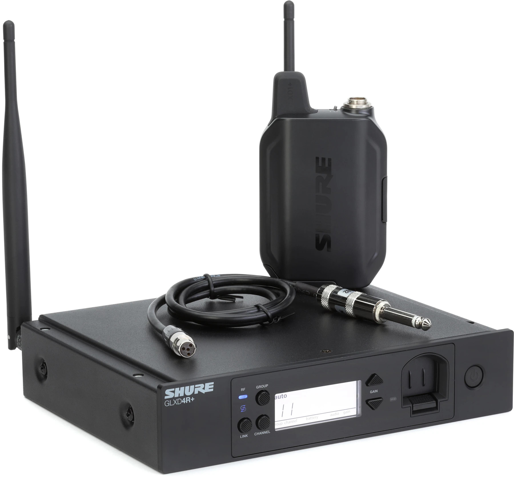 Shure GLXD14R+ 数字无线机架式腰包系统，配 WA302 吉他线缆