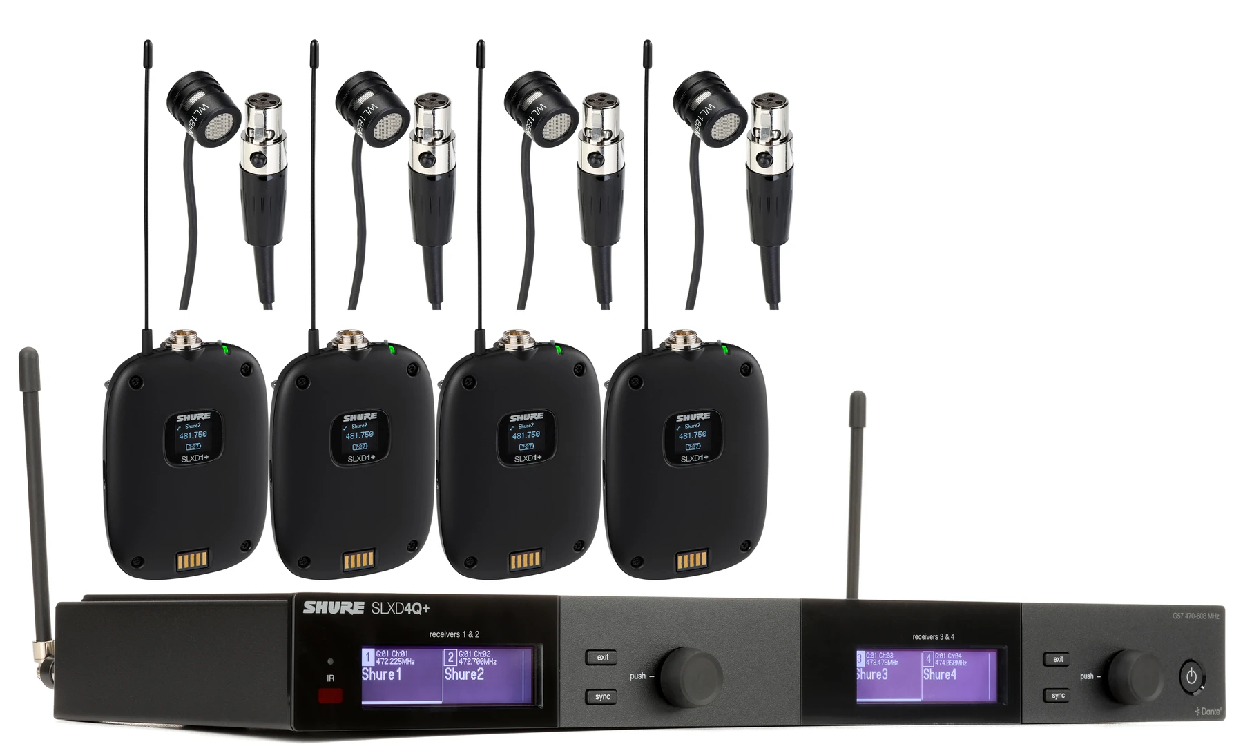 Shure SLXD4Q+ 四通道无线心形指向性领夹麦克风系统 - G57 频段