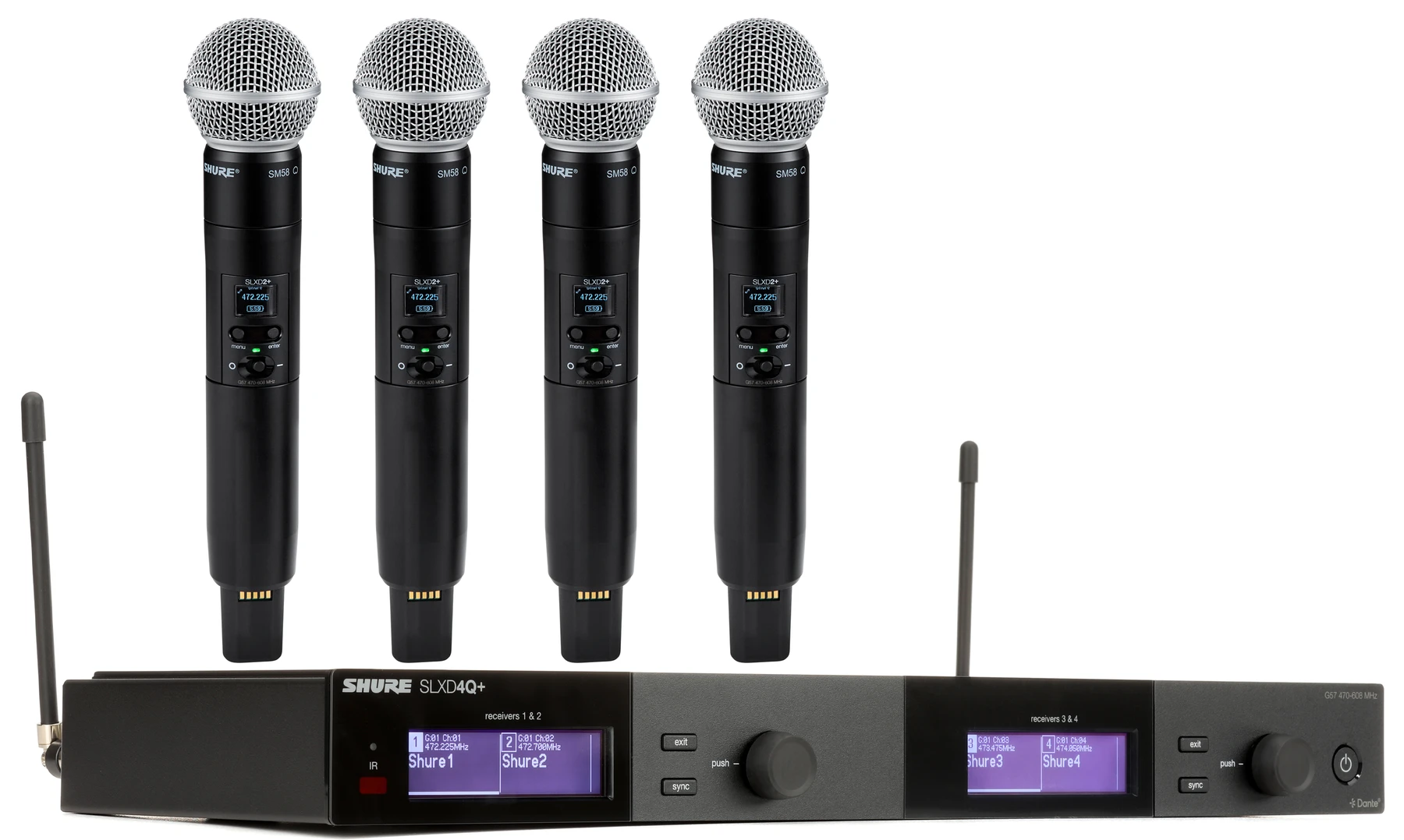 Shure SLXD4QDAN+ 四通道无线 SM58 手持系统 - G57 频段