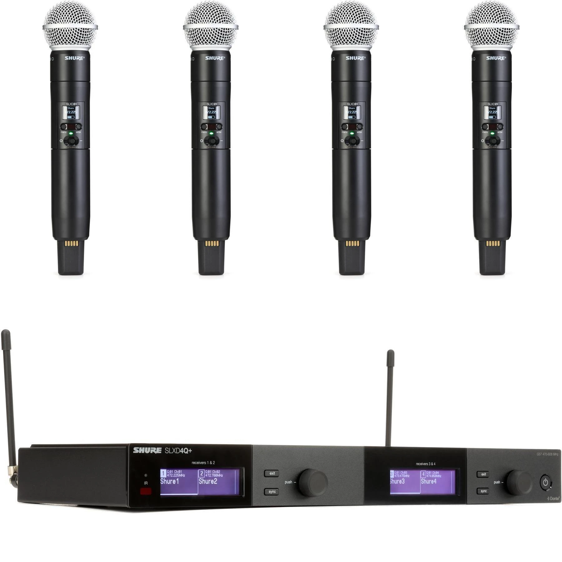Shure SLXD4QDAN+ 四通道无线接收机，配 SM58 麦克风 - G57 频段
