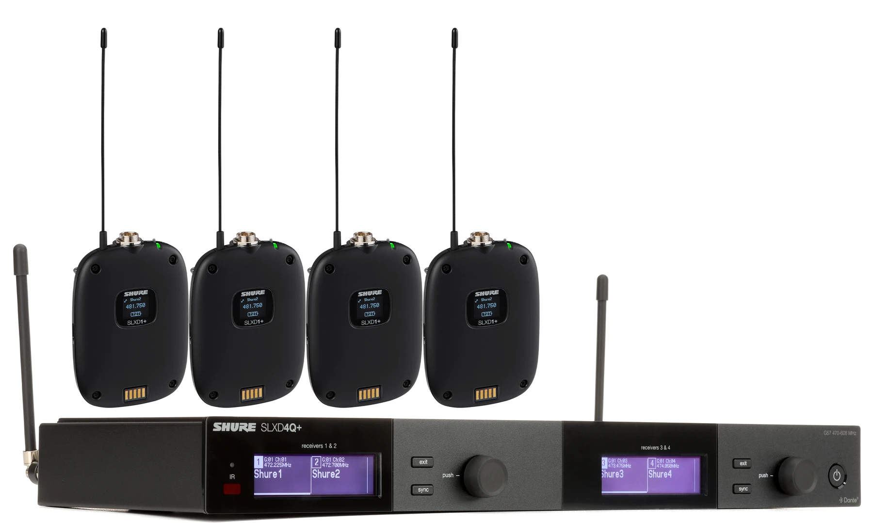 Shure SLXD4QDAN+ 四通道无线腰包系统 - G57 频段