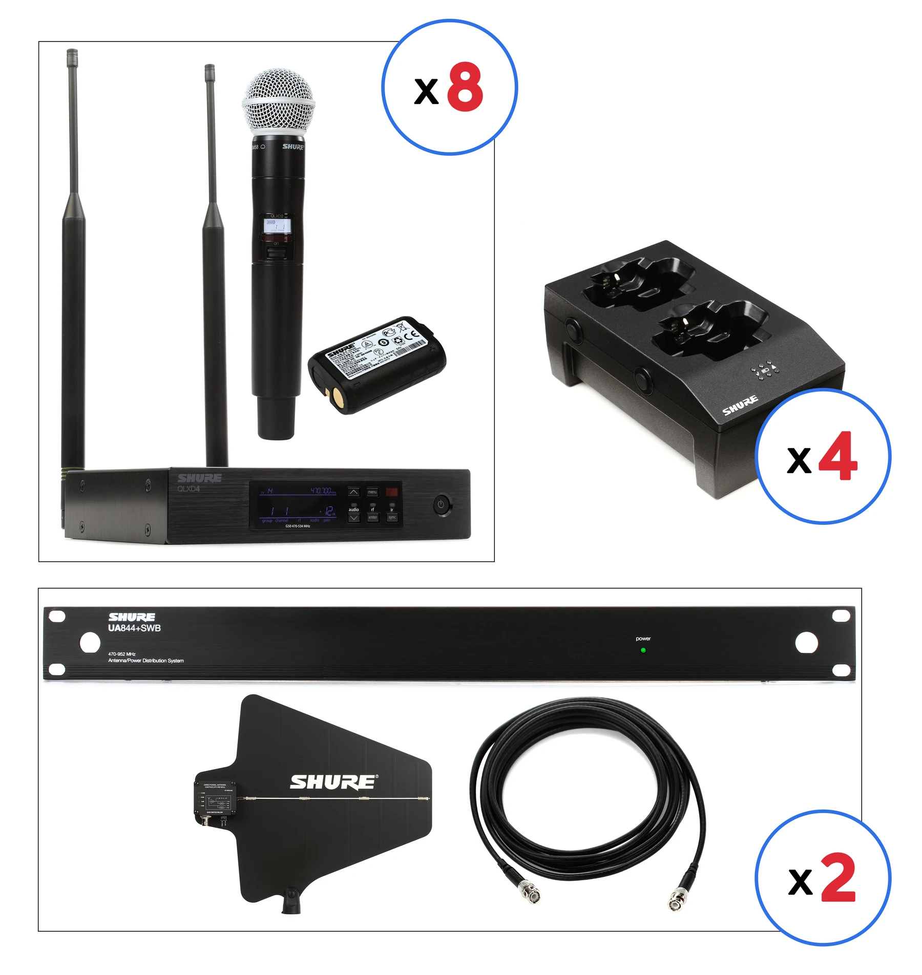Shure QLXD4 8 通道手持无线套装 - G50 频段