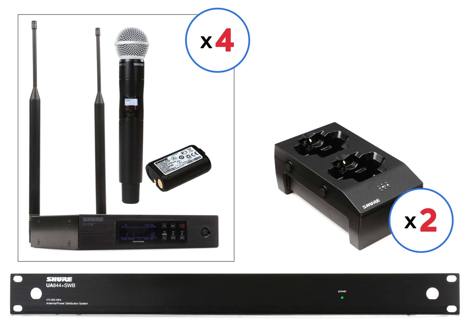 Shure QLXD4 4 通道手持式无线套装 - G50 频段