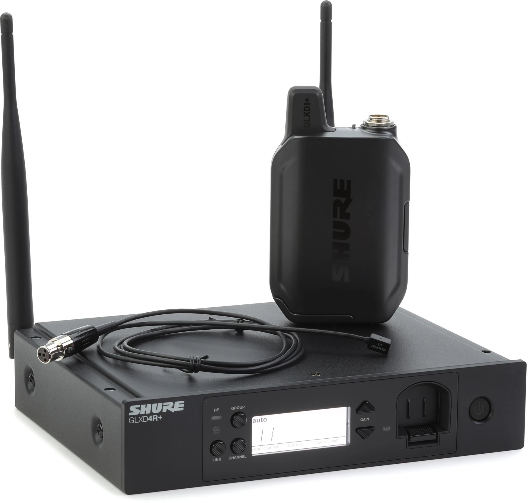 Shure GLXD14R+/93 数字无线机架式演讲者系统，配备 WL93 领夹式麦克风