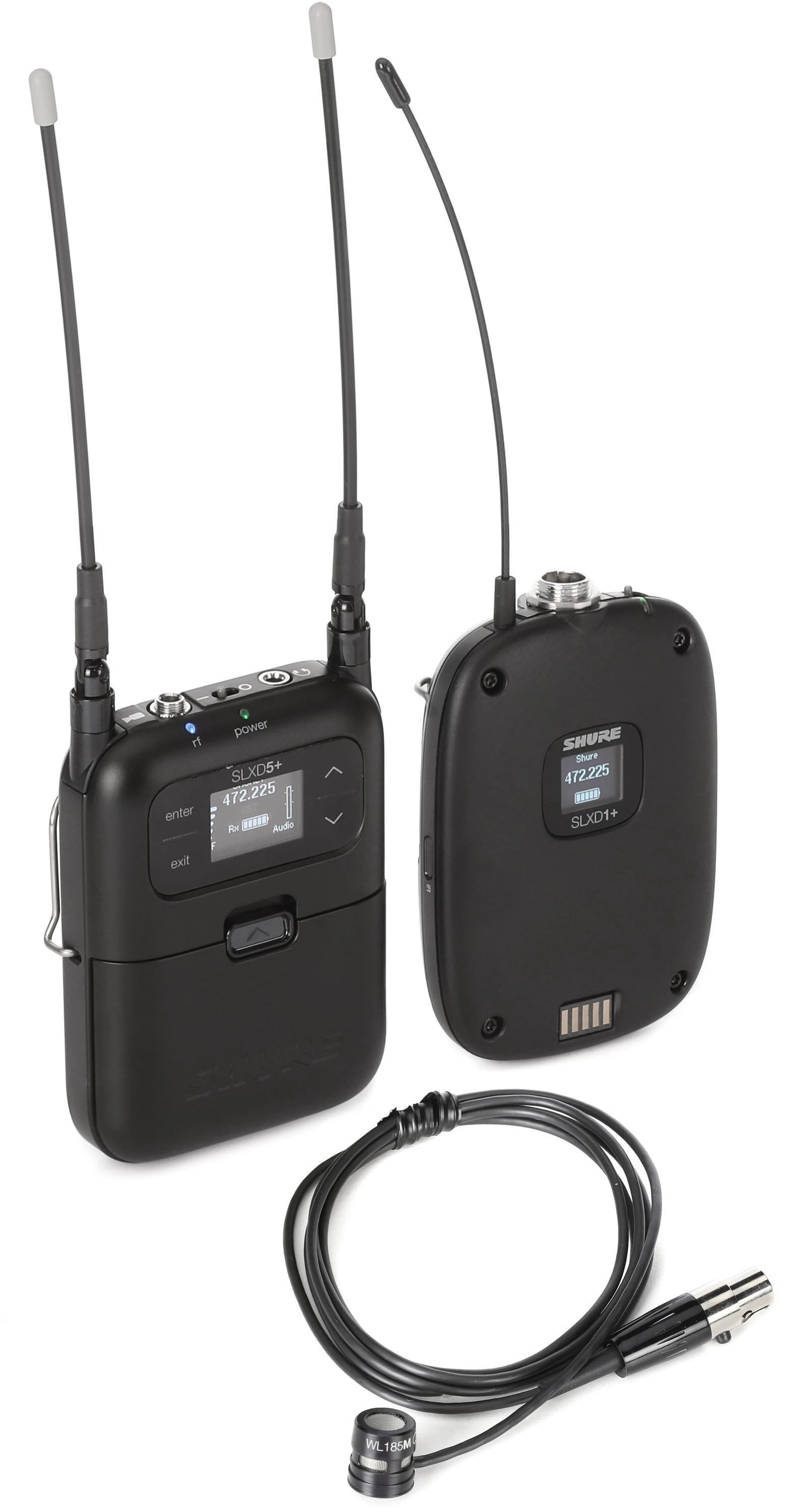 Shure SLXD15+/85 配备 WL 185 领夹式麦克风的无线腰包系统 - G57 频段