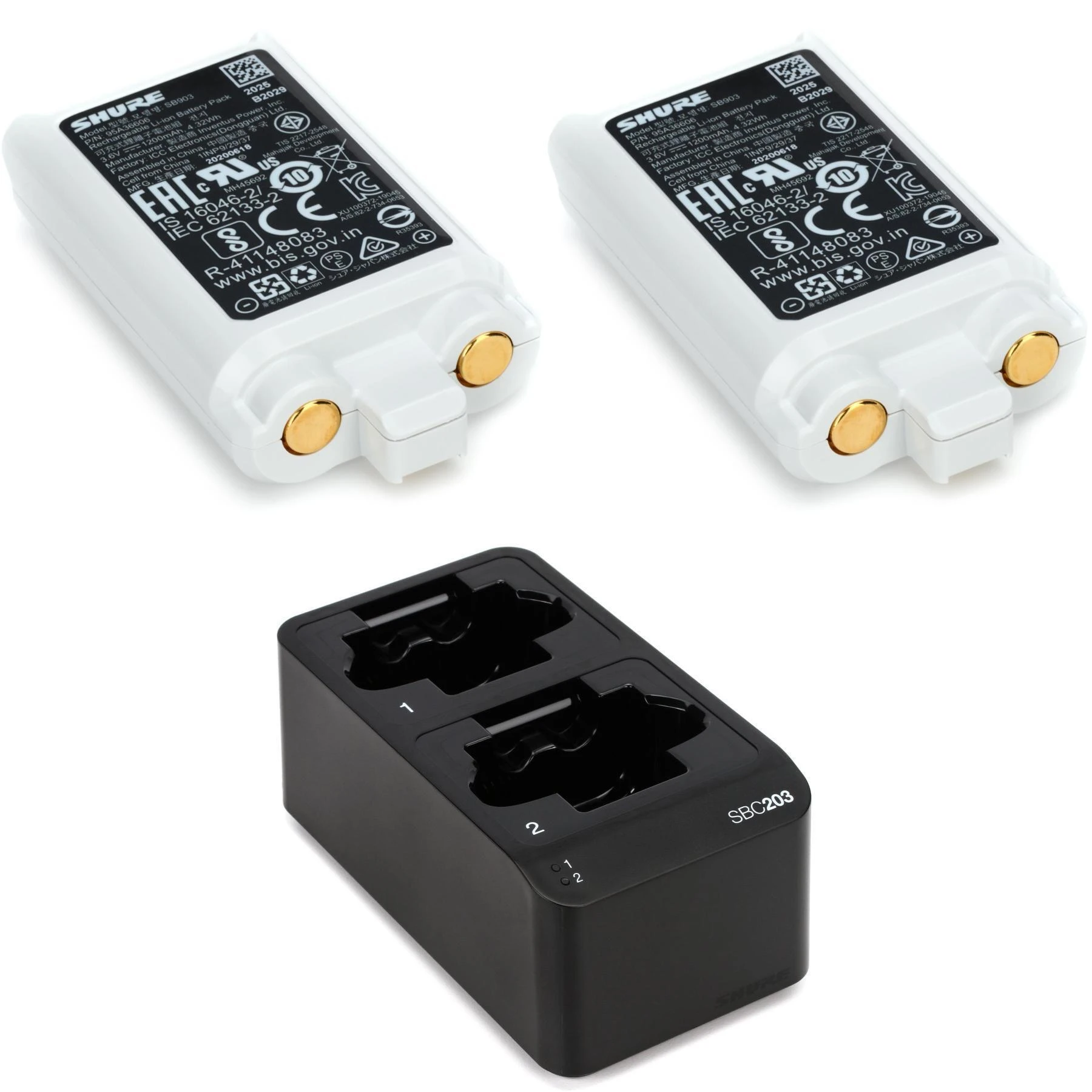 Shure SB903 可充电锂离子电池组一对，配充电站
