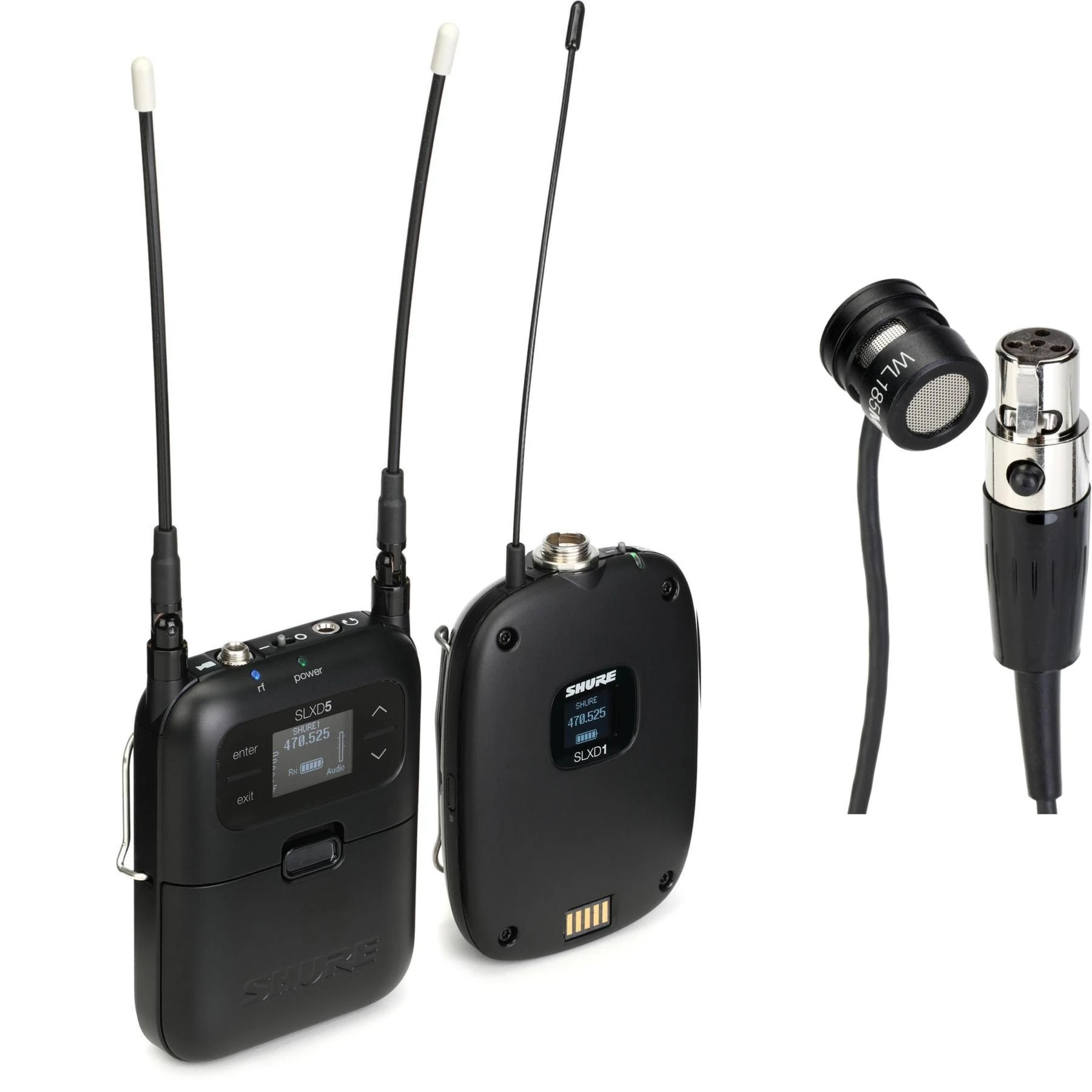 Shure SLXD15/85 无线腰包系统，配备 WL 185 领夹式麦克风 - H55 频段