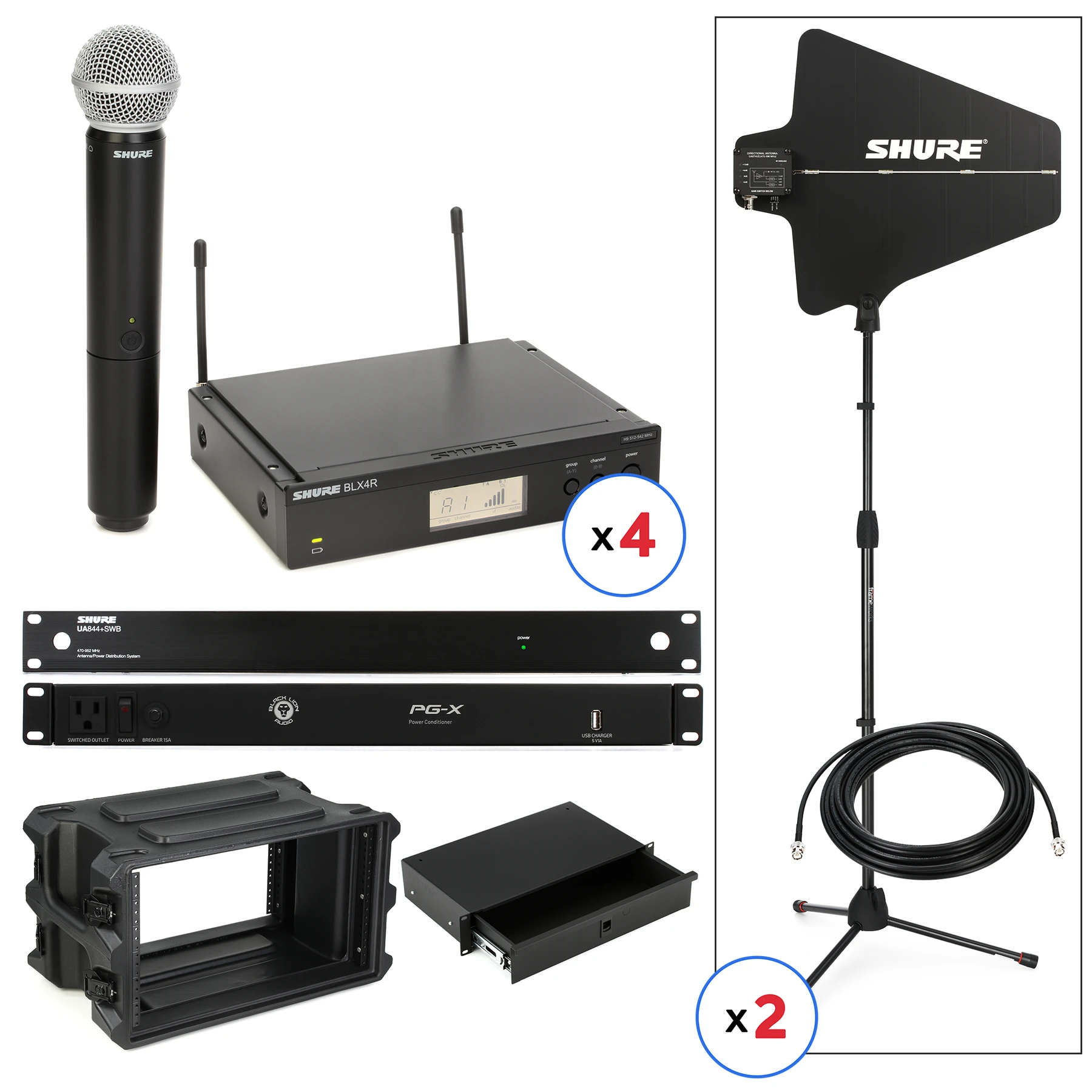 Shure BLX24R/SM58 无线手持麦克风四通道便携套装 - H9 频段