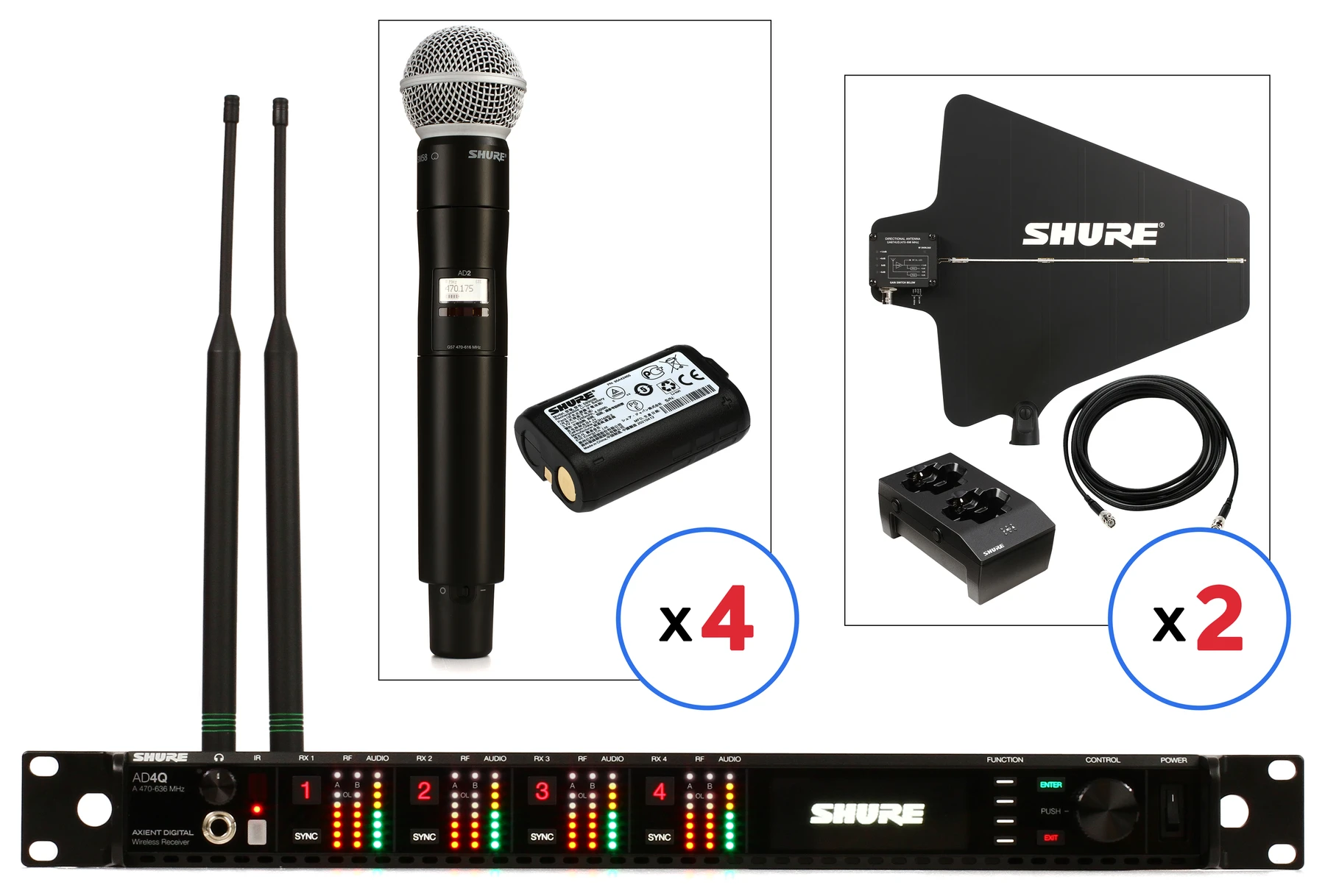Shure AD4Q 四通道 Axient 手持无线套装