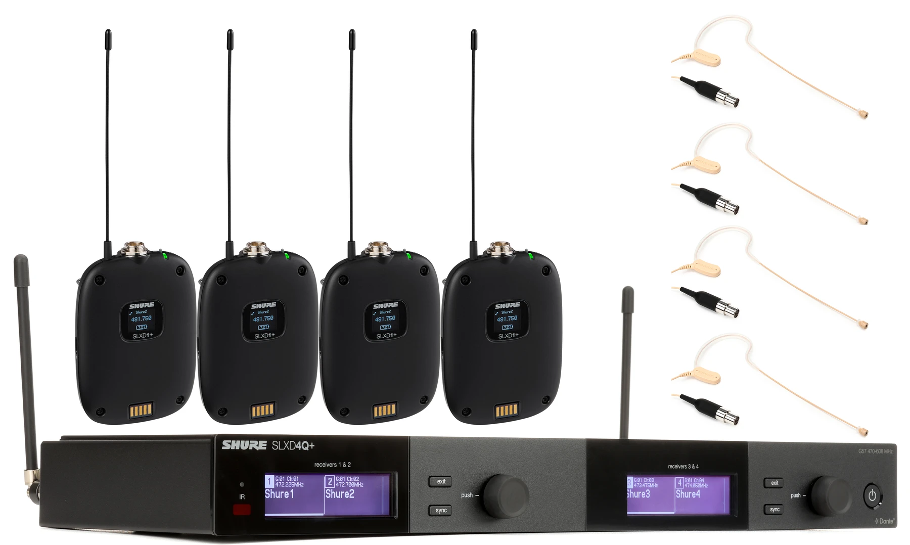 Shure SLXD4QDAN+ 四通道无线全向耳挂式麦克风系统 - G57 频段