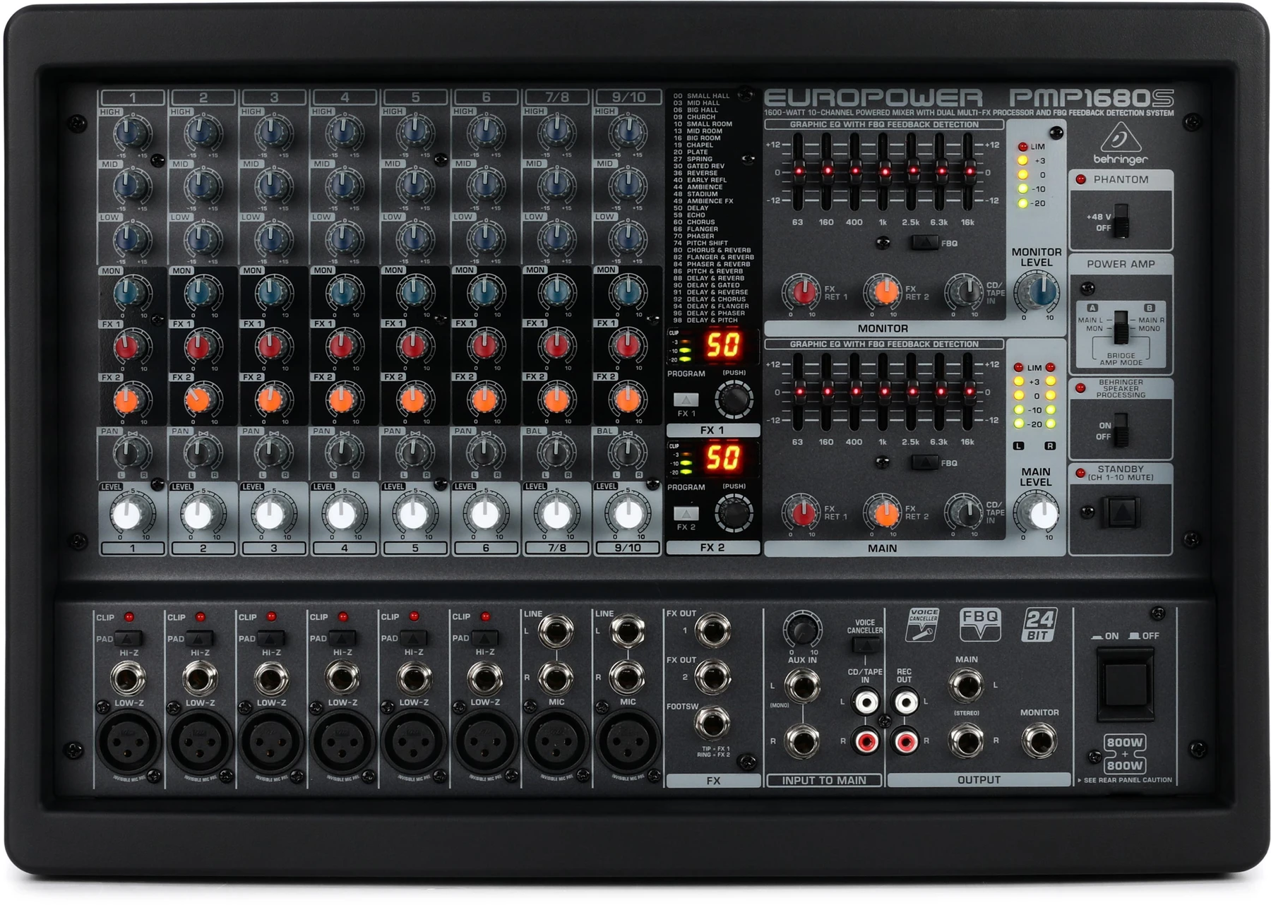 Behringer Europower PMP1680S 10通道1600瓦带功放调音台