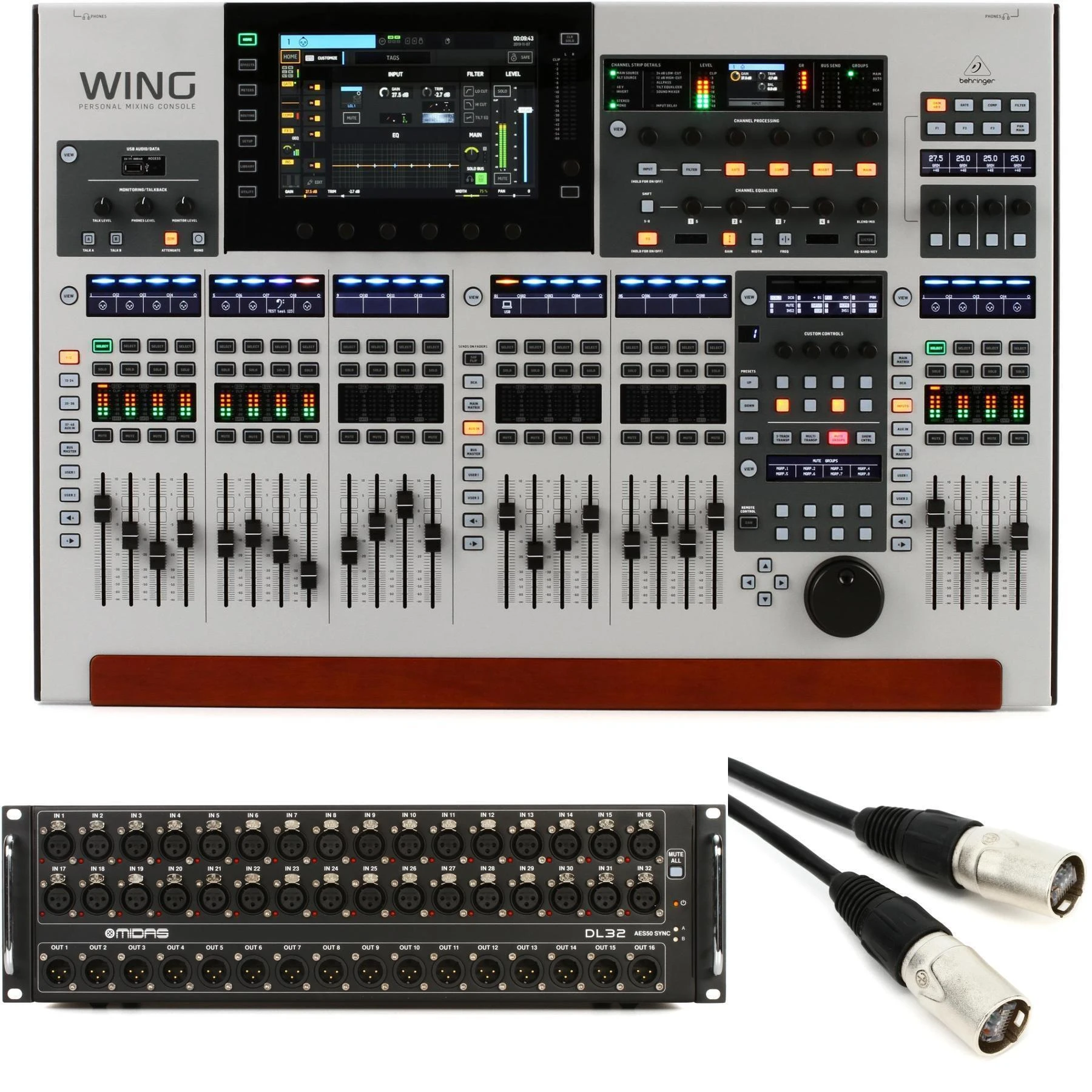 百灵达 WING 48通道数字调音台及 Midas DL32 32输入/16输出舞台接口箱