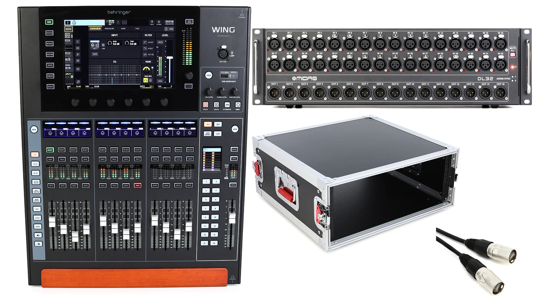 百灵达 WING Compact 48通道数字调音台，配 Midas DL32 舞台接口箱巡演机架箱