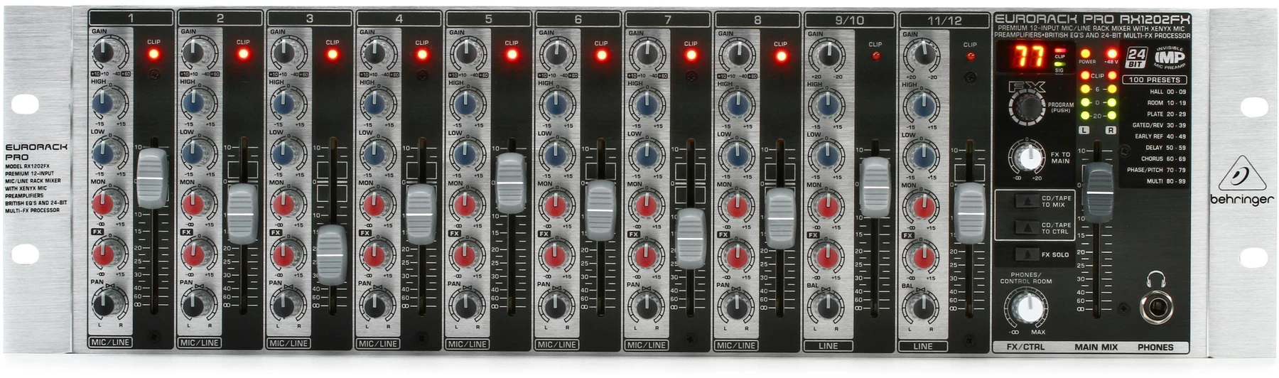 百灵达 Eurorack Pro RX1202FX 带效果器机架式调音台