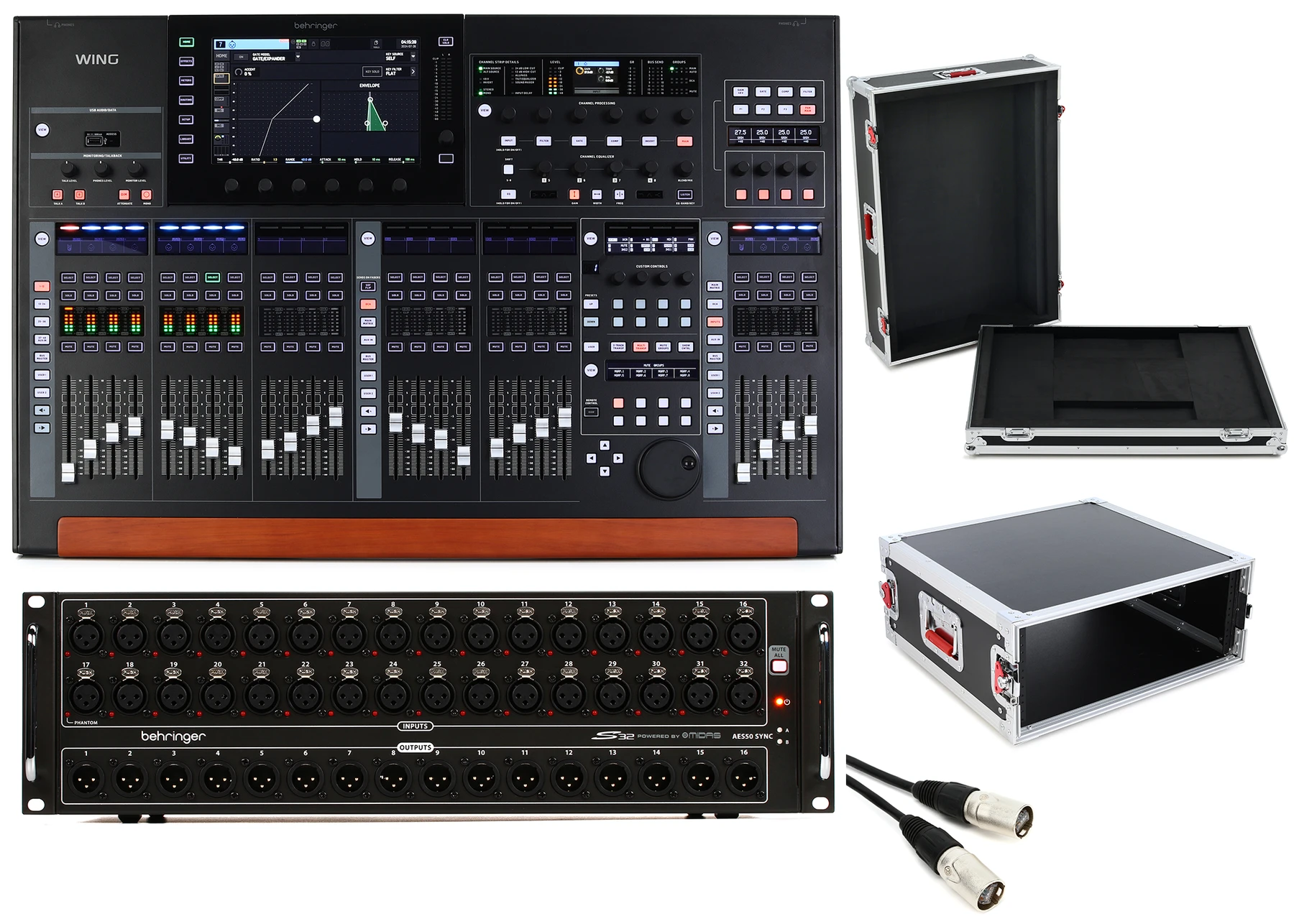 Behringer WING 48 通道数字调音台，配 S32 数字舞台接口箱及箱包 - 黑色